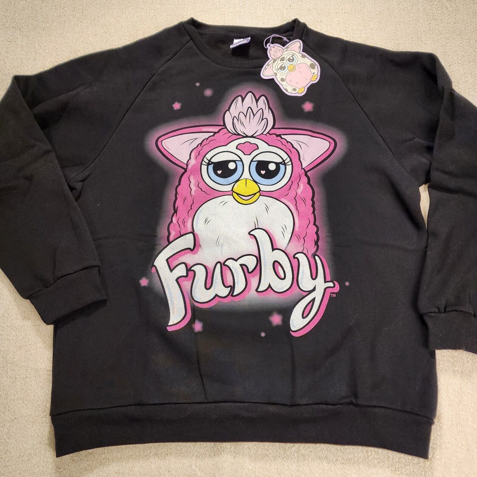 Cakeworthy Furby 90s Airbrush Sweatshirt Crewneck Pullover Black Unisex Size XL