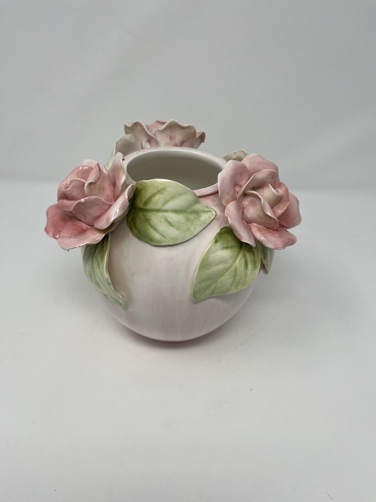 Vtg SEYMOUR MANN,  ROMANCE pink rose bowl, hand painted, 1992 vase rare HTF EUC
