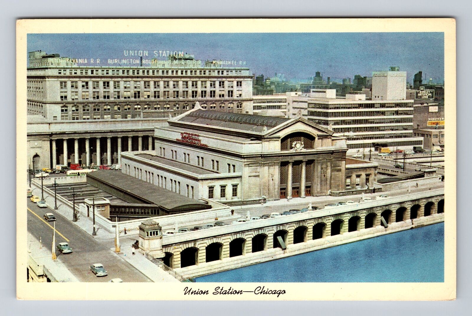Chicago IL-Illinois, Panoramic View Union Station, Antique Vintage Postcard