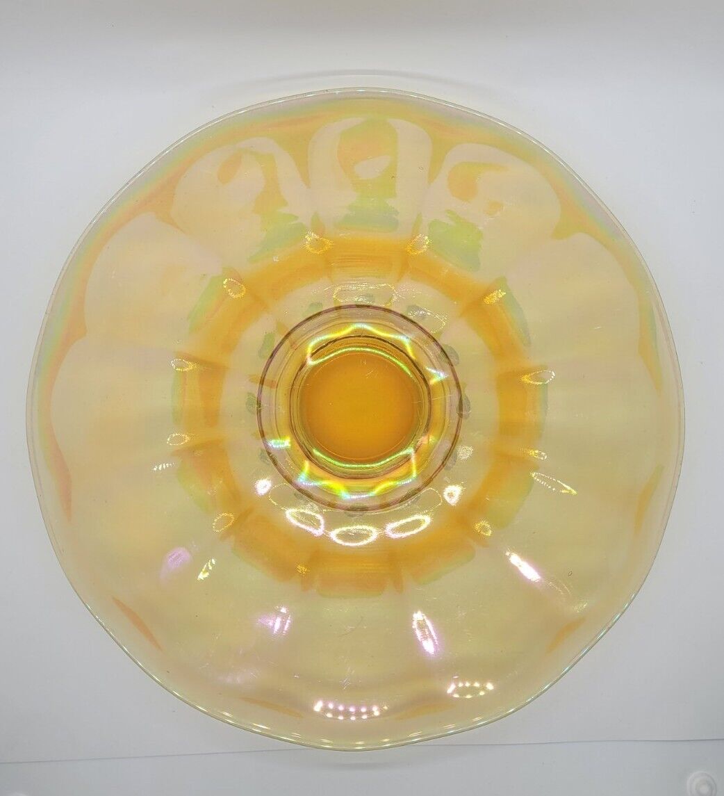 Iridescent Scalloped Yellow Carnival Glass 10 3/4\