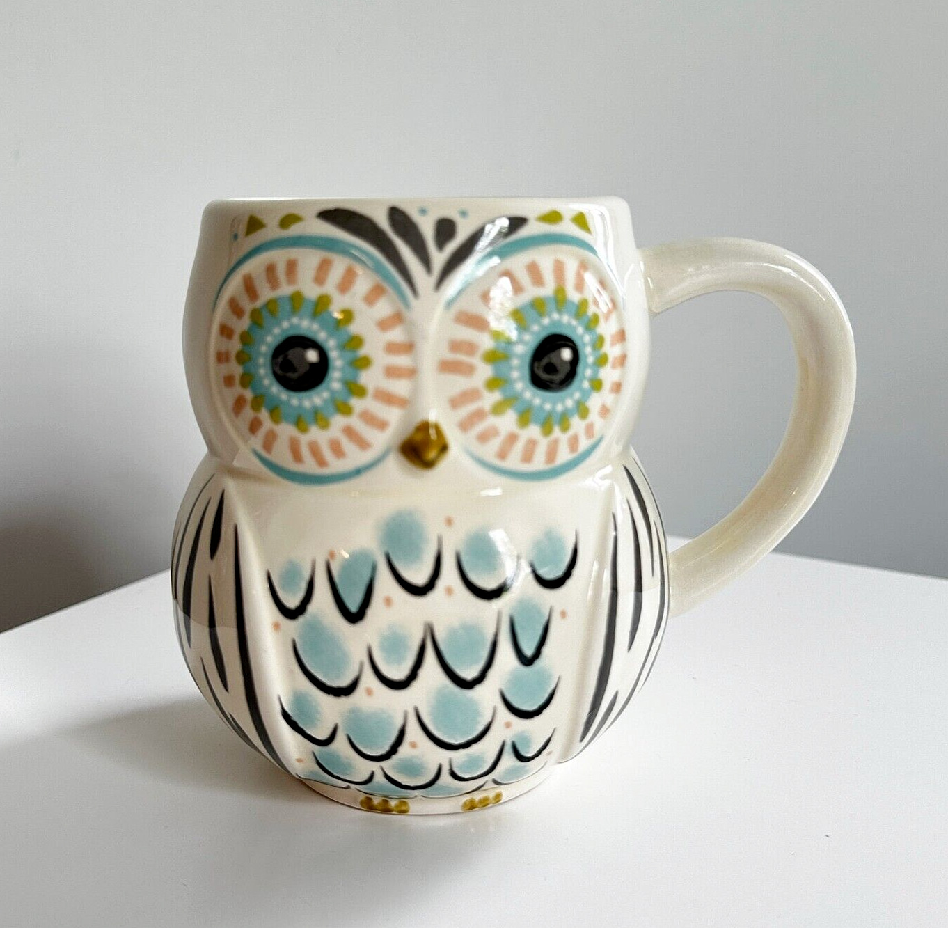 Owl Coffee Mug/Natural Life /Adorable/Folk Art Contoured \