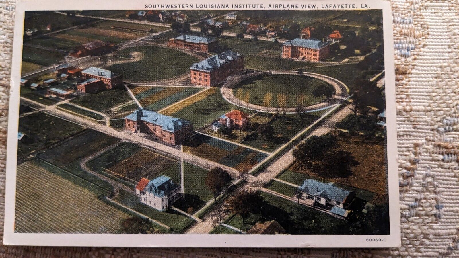 Vintage Postcard 1934 Southwestern Louisiana Institute Airplane View Lafayette
