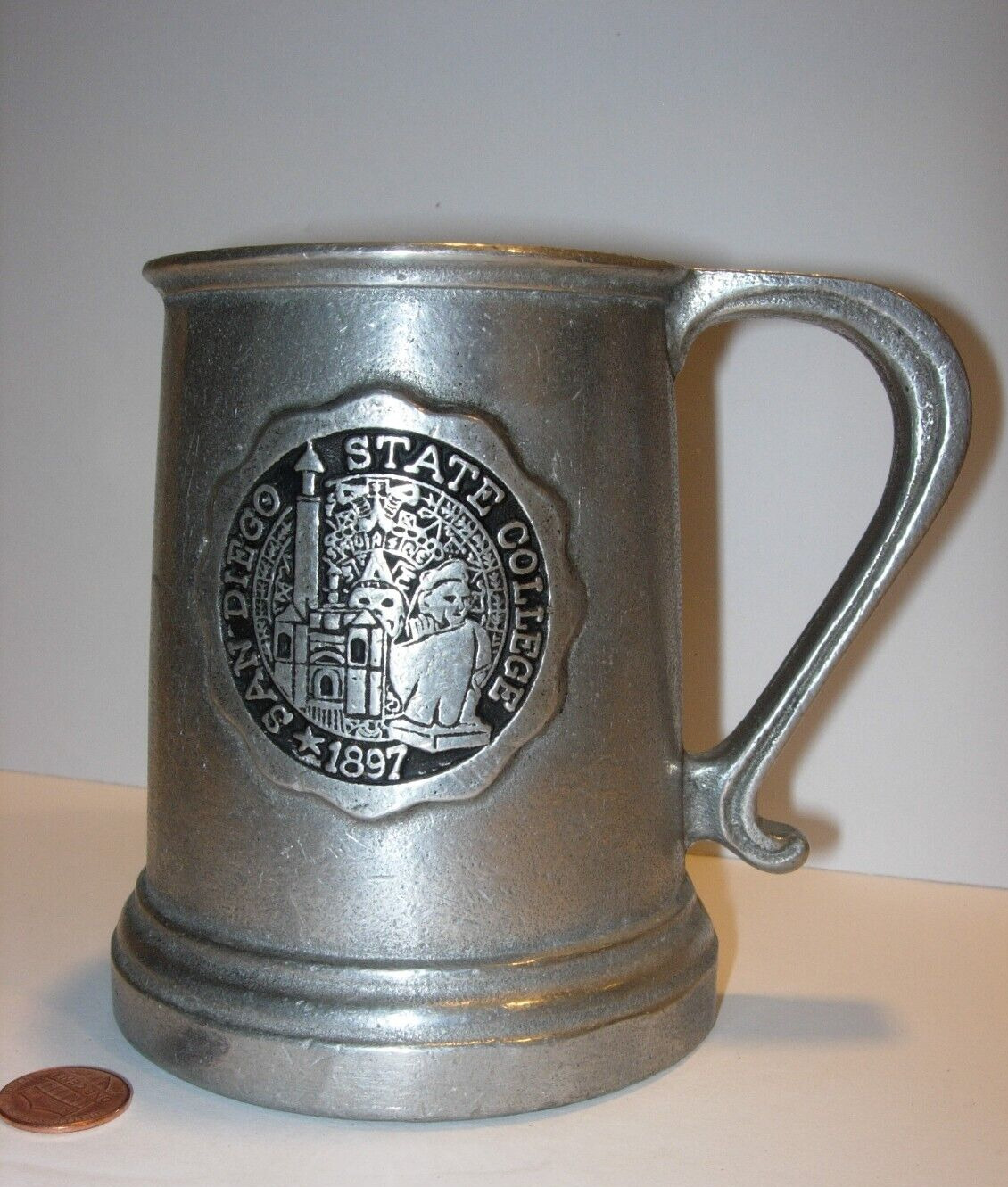 VINTAGE 1897 SAN DIEGO STATE UNIVERSITY CA PEWTER CUP MUG BEER STEIN  TANKARD 5\
