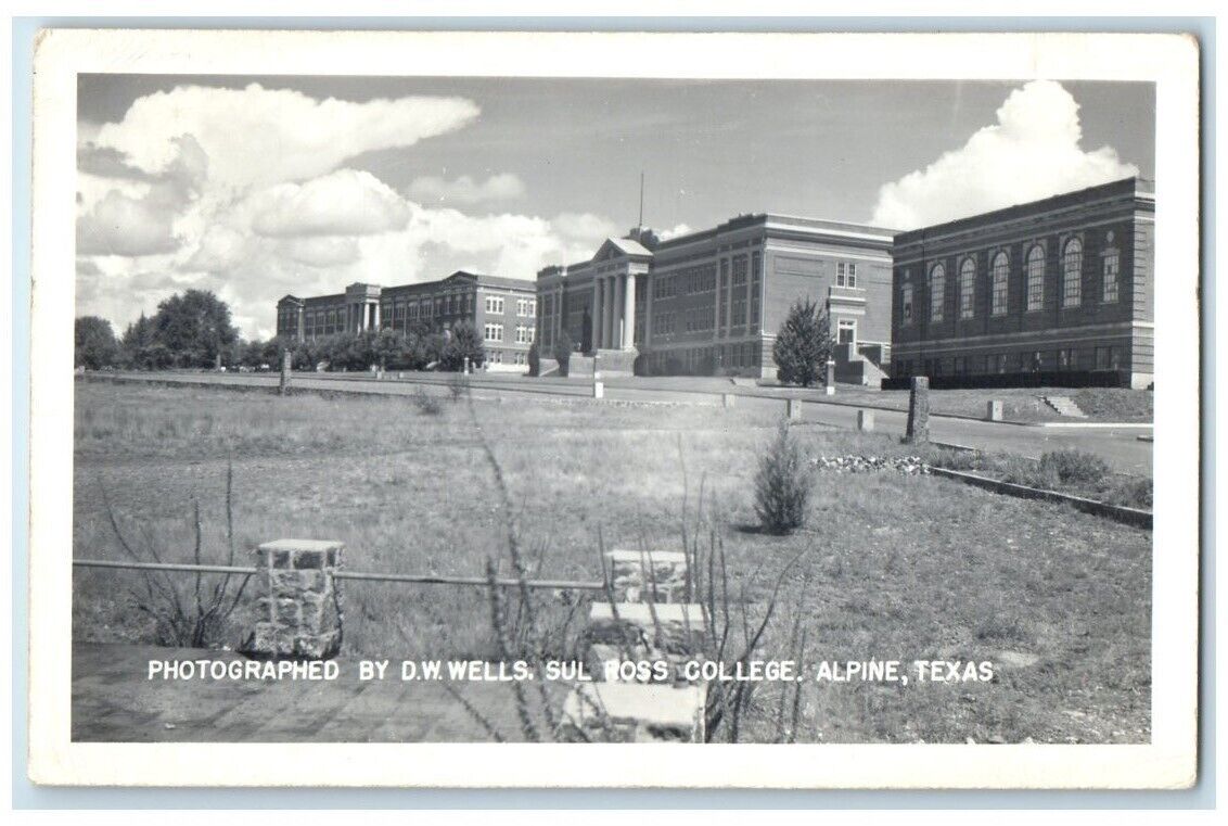 1947 Sul Ross College View D.W. Wells Alpine Texas TX RPPC Photo Postcard