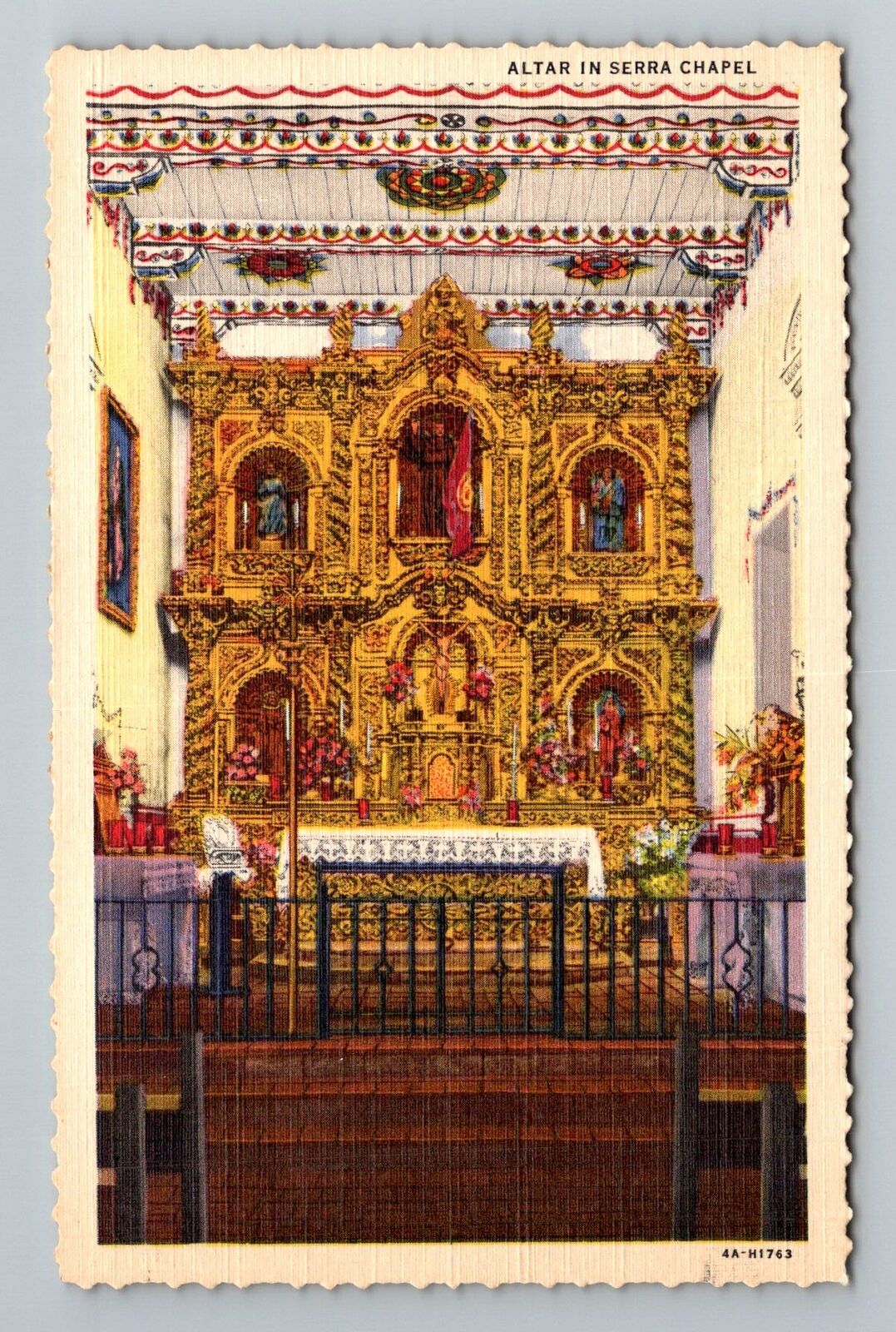San Juan Capistrano CA-California Mission Serra Chapel Altar Vintage Postcard