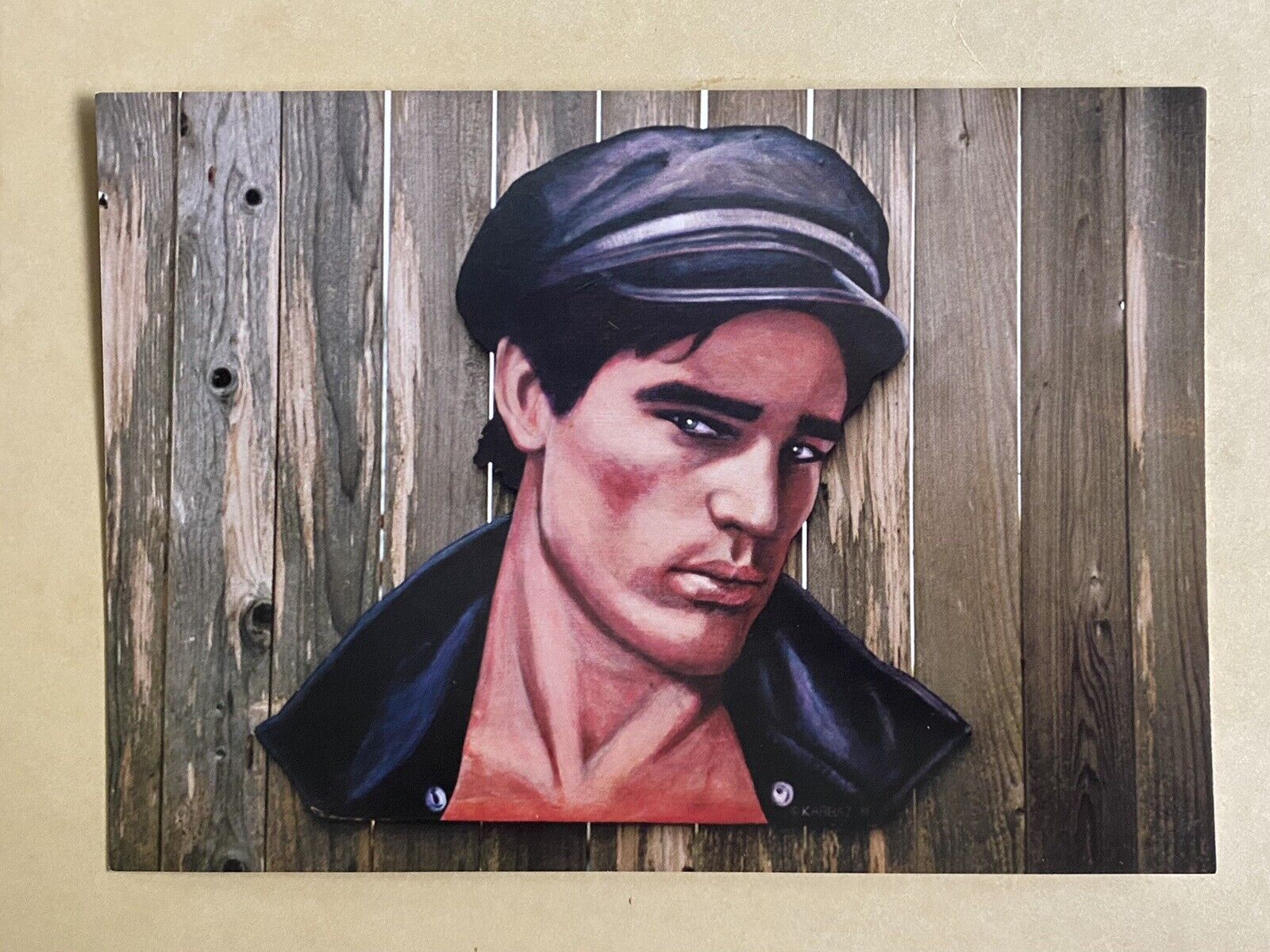 Johnny Harden by Kabbaz Art 1983 Acrylic on Plywood Gay Leather Postcard c.1990s