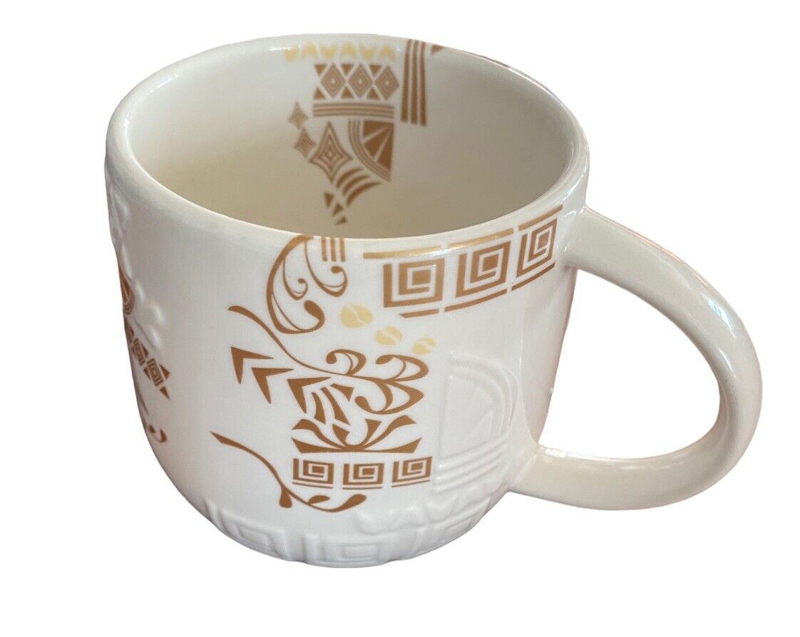 Retired 2012 Starbucks Coffee Mug Asian Theme White Gold Cup Bone China 12 oz