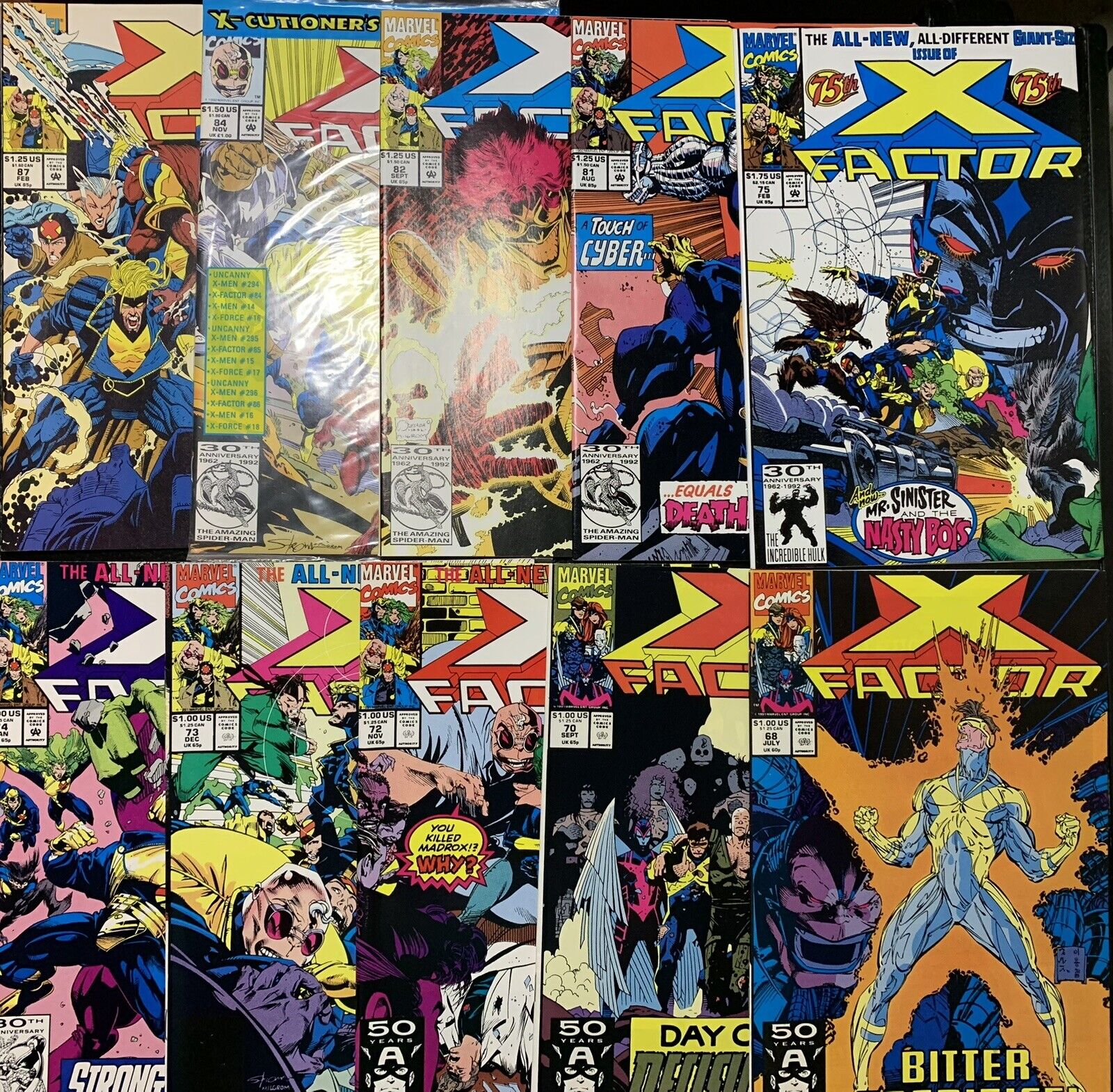 X-Factor Comic Lot #68-112 (10 Books) Baby Cable Cameo Marvel 1986