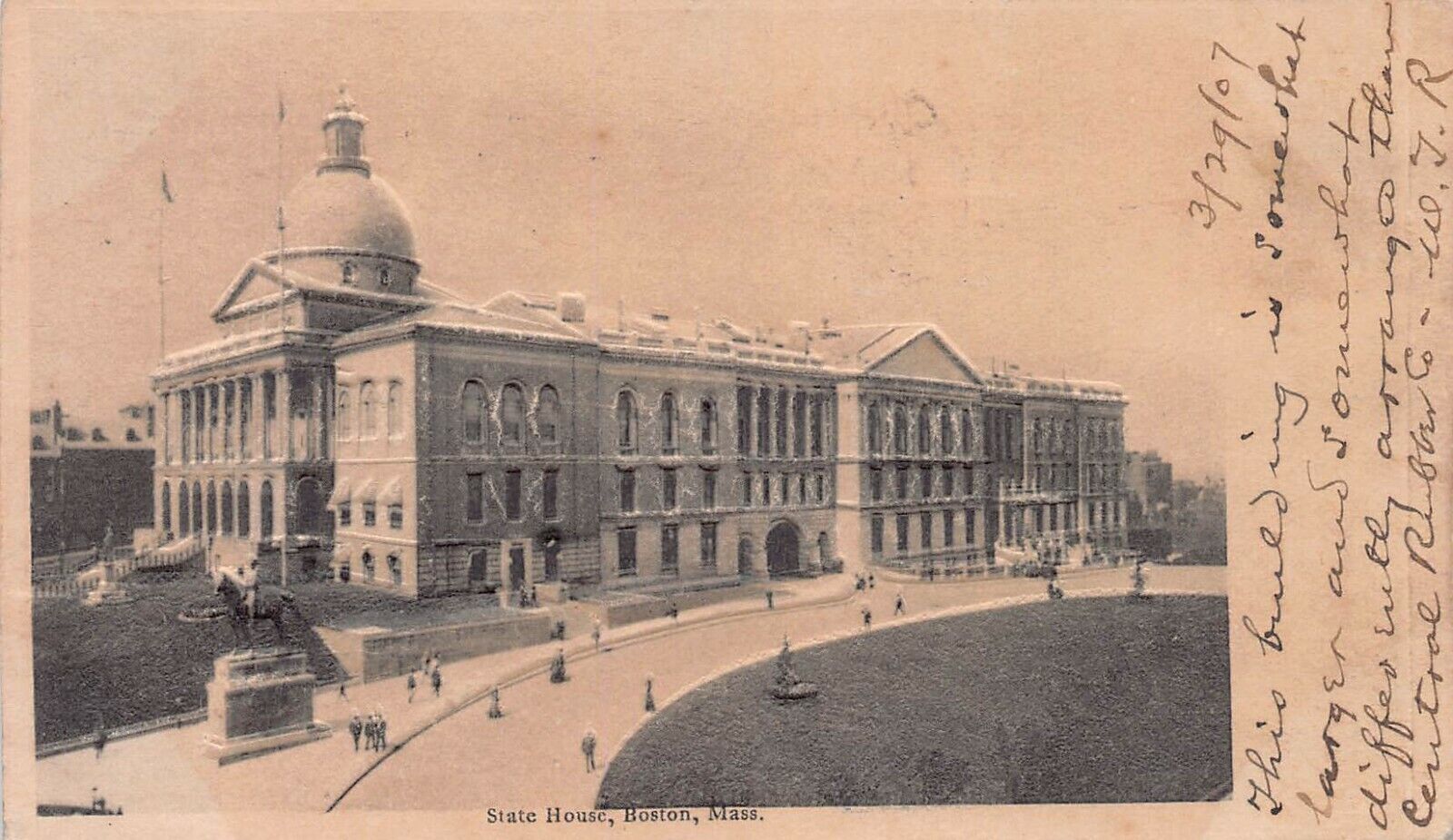State House, Boston, Massachusetts, Very Early Embossed Postcard, Used in 1907