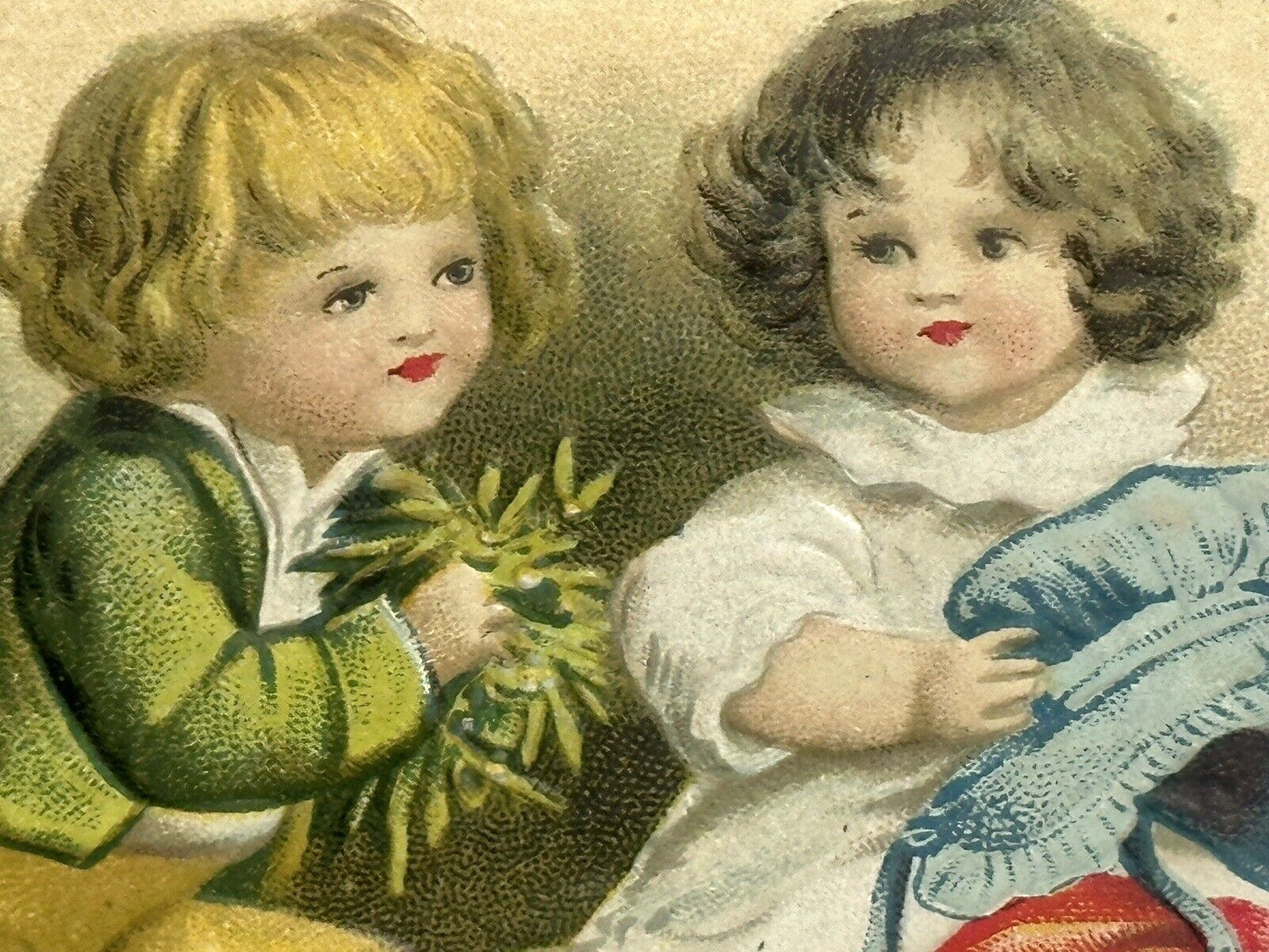 Clapsaddle Christmas Postcard Children Sit on Bench Affectionate Wishes Verse