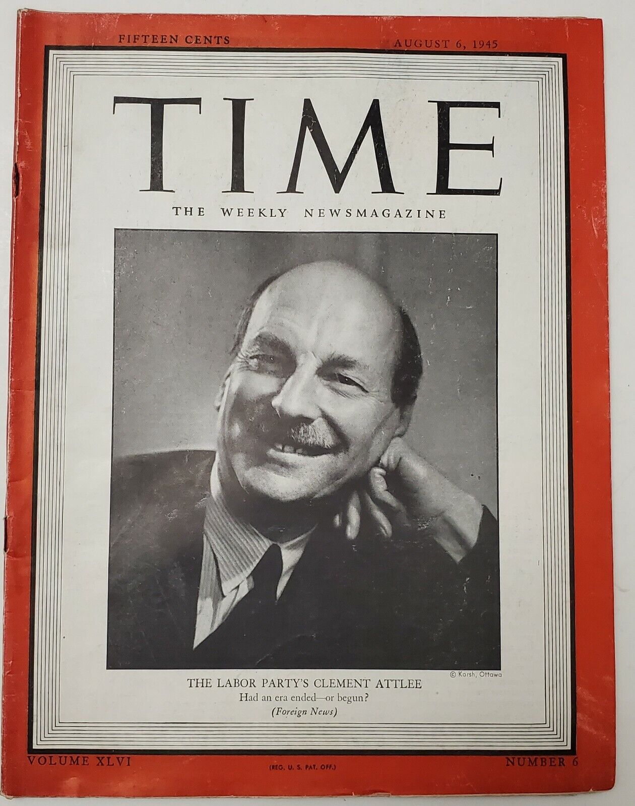 TIME THE WEEKLY MAGAZINE FEATURING THE LABOR PARTY'S CLEMENT ATTLEE VINTAGE 1945