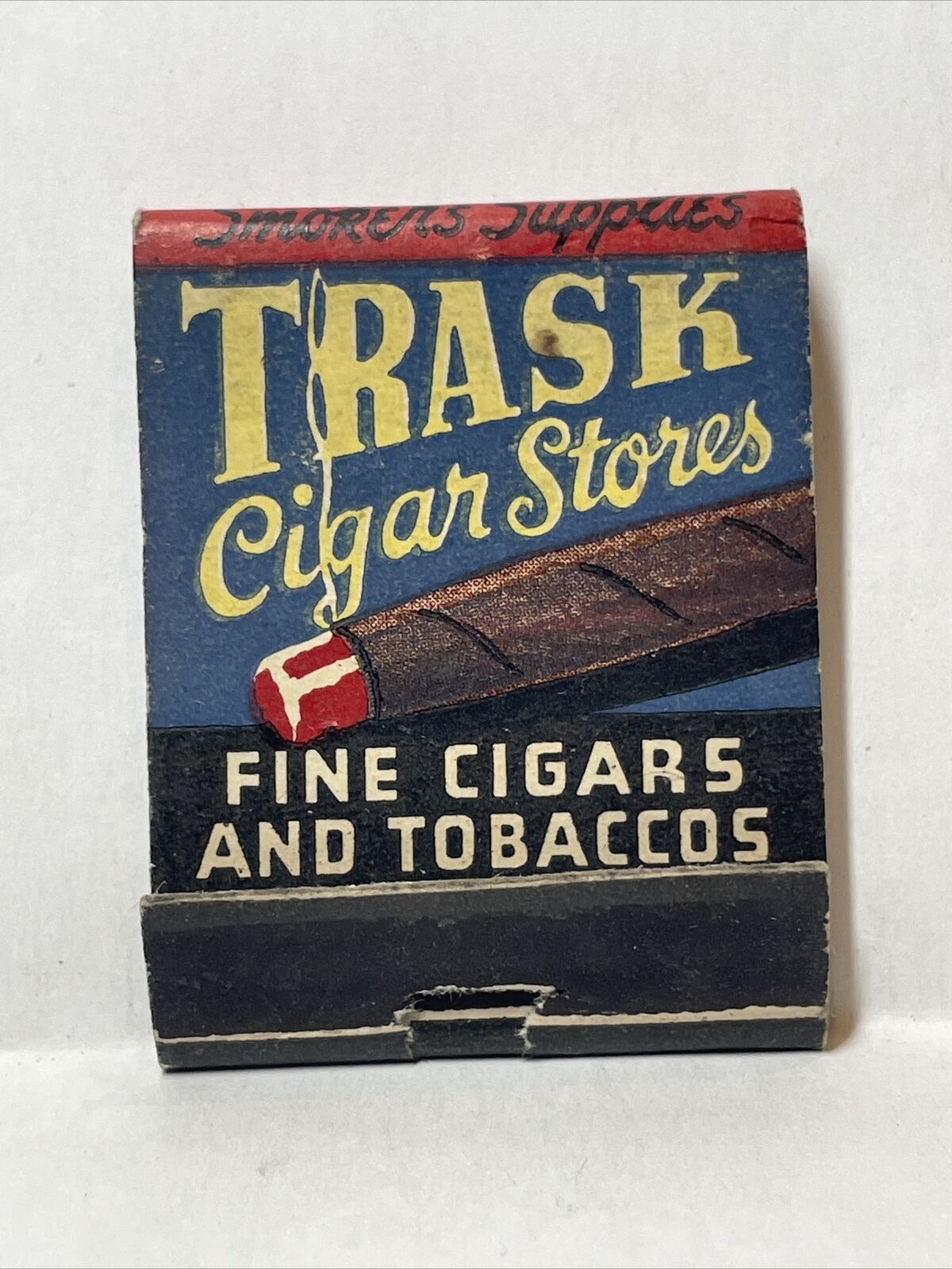 RARE Trask Cigar Stores Fine Cigars And Tobacco Amsterdam Utica Matchbook FULL