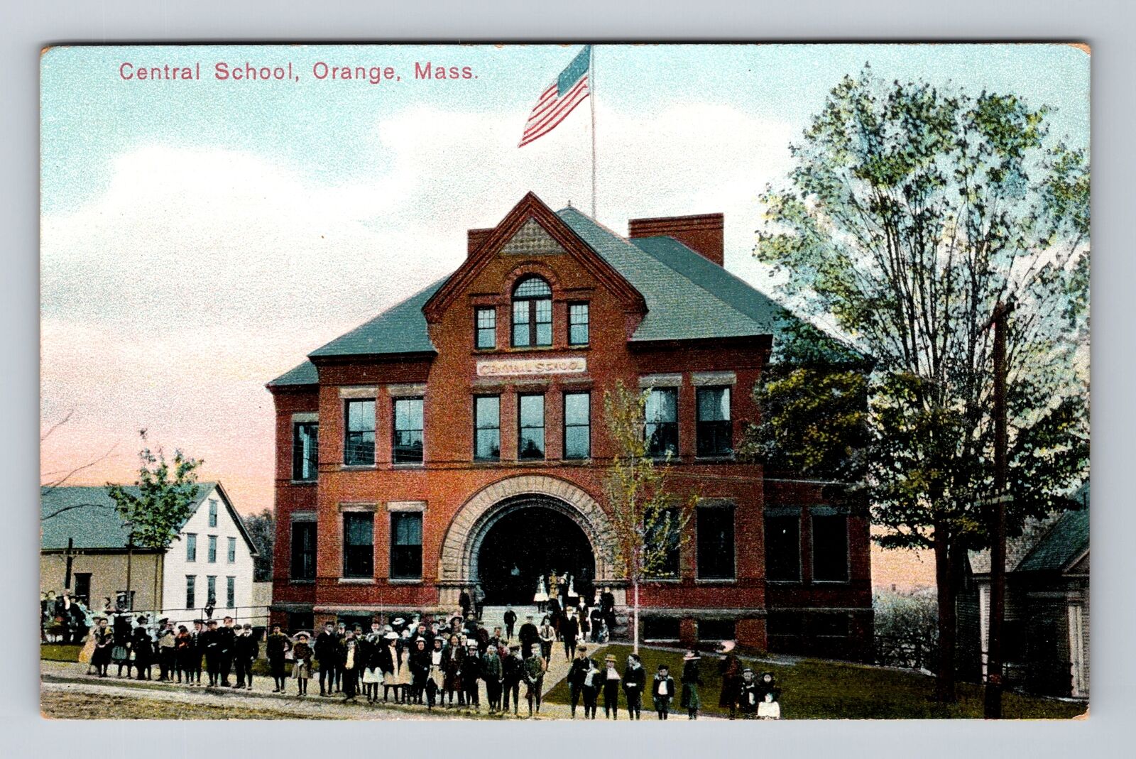 Orange MA-Massachusetts, Scenic View Of Central School, Vintage Postcard