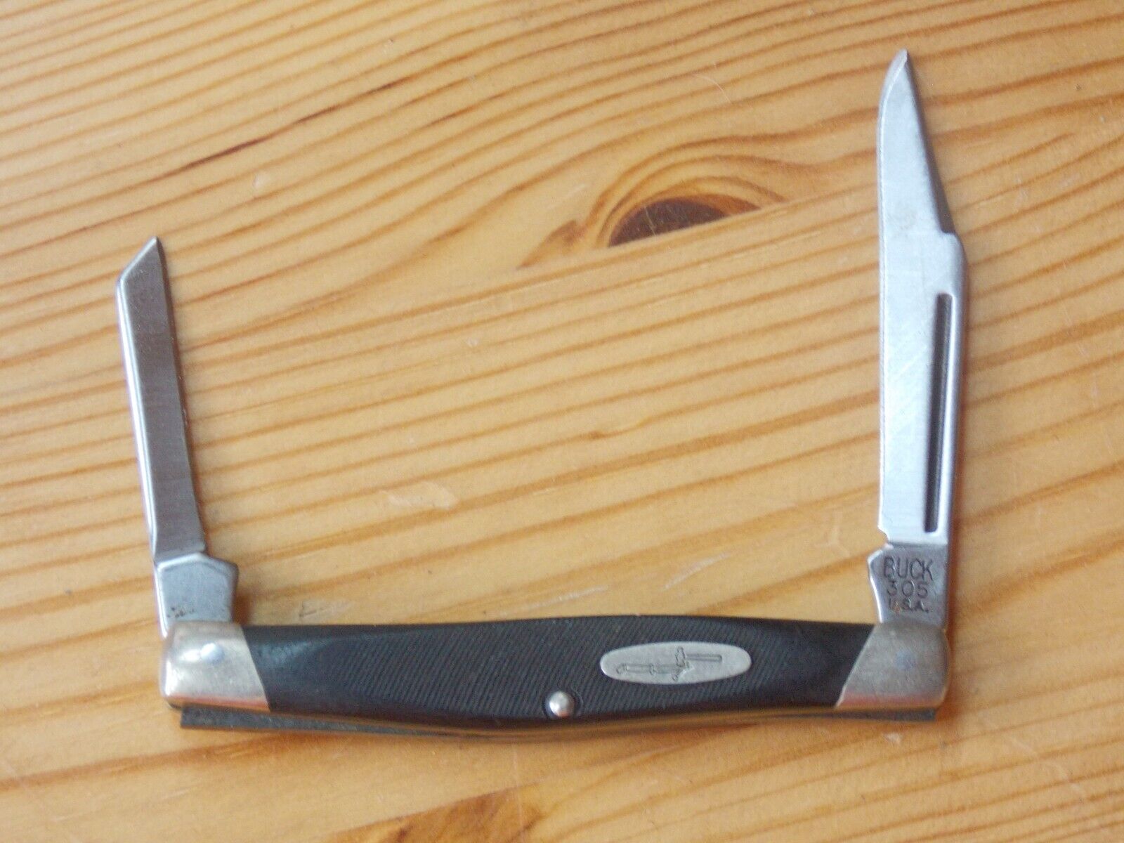 VTG BUCK 305 LANCER 2-Blade Pocket Knife Black Handle Anvil Logo USA