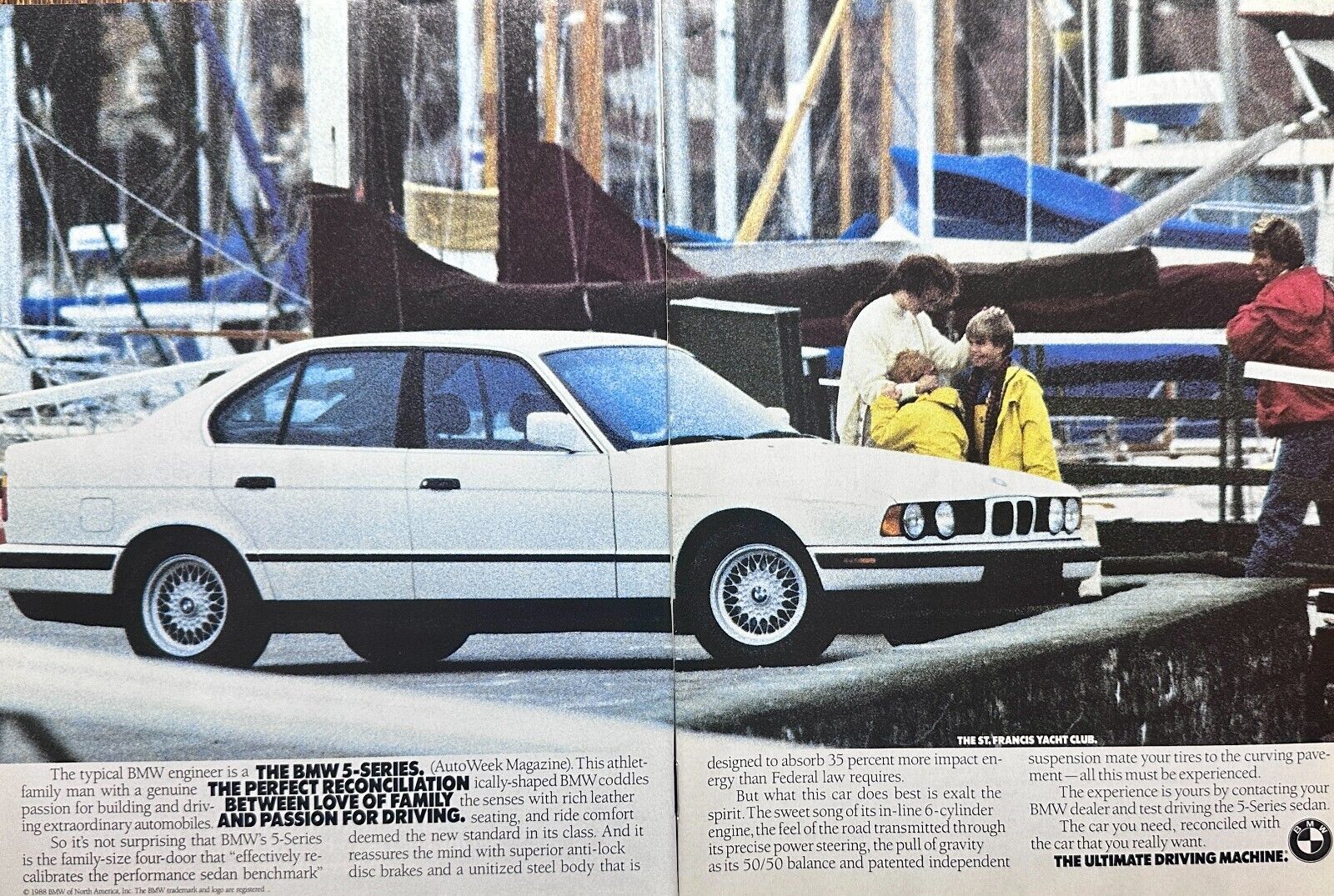1989 BMW 5-Series 2-Page Magazine Ad - St. Francis Yacht Club