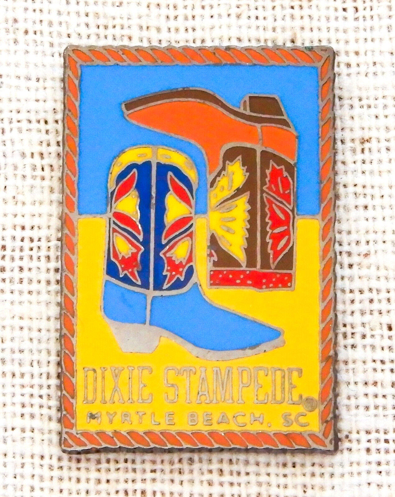 Dixie Stampede Lapel Pin Myrtle Beach SC Dolly Parton Vintage Boot Western