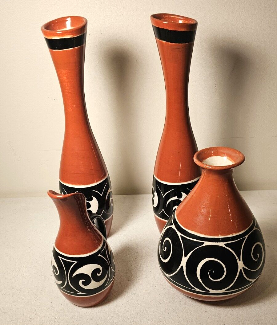 Vintage Ukrainian Trypillian Swirl Abstract Modern Vase Lot of 4 Signed