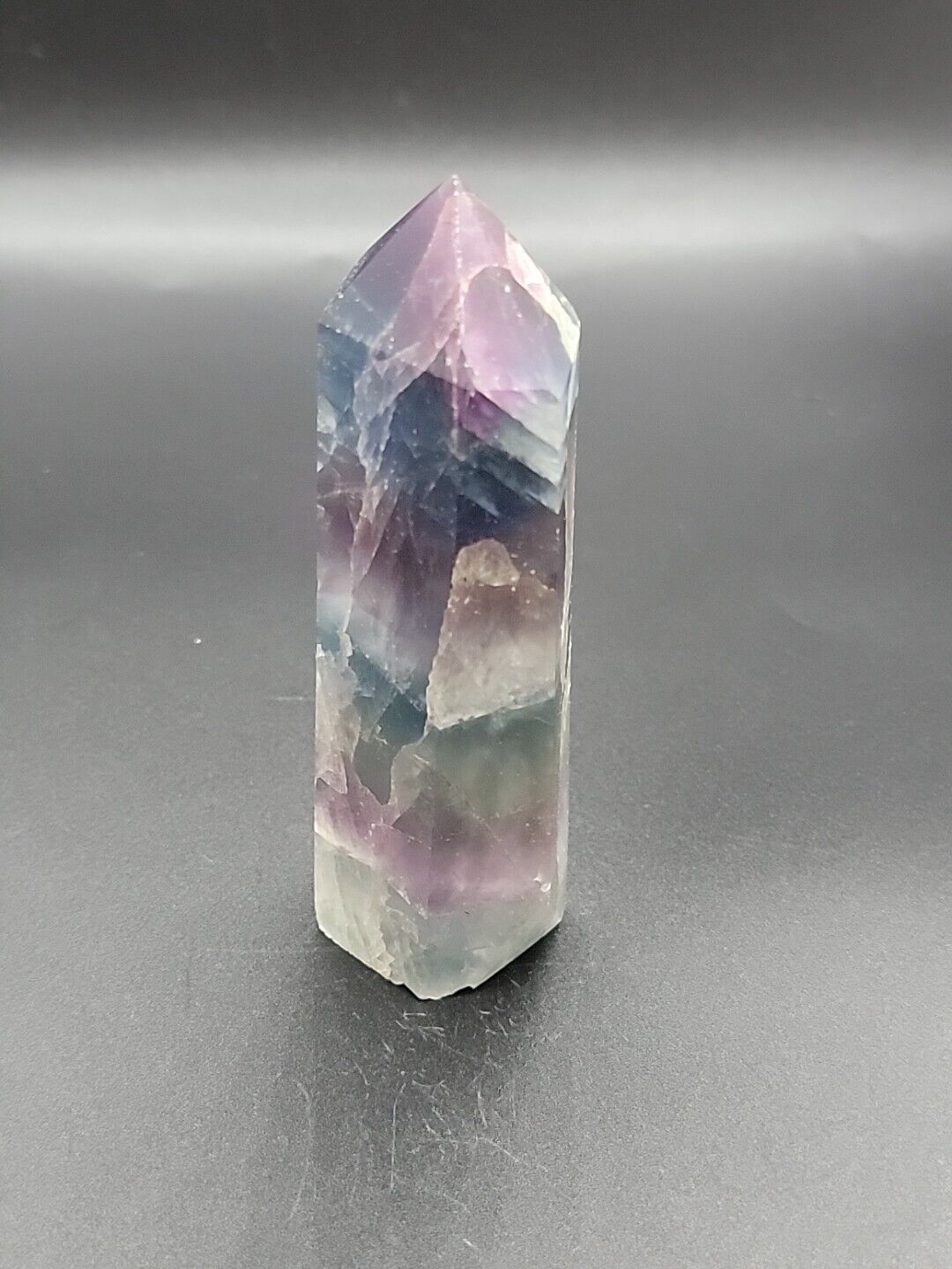 128g Natural Rare Fluorite Obelisk Quartz Crystal Colorful Tower Point Purple