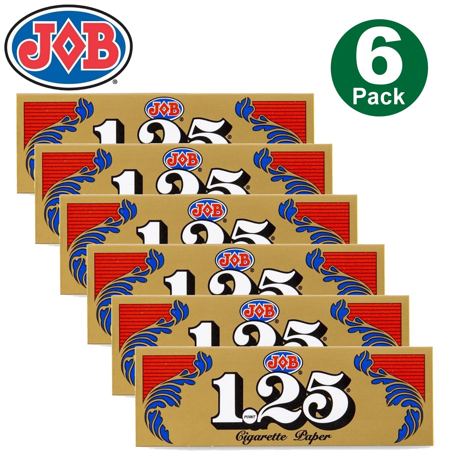 6X JOB Gold 1 1/4 1.25 Rolling Papers 6 Booklet (24 Paper Each)