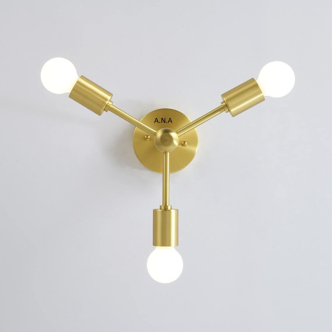 3-Light Semi Flush Ceiling Light Fixture -Brushed Gold /Minimal Sputnik Lighting