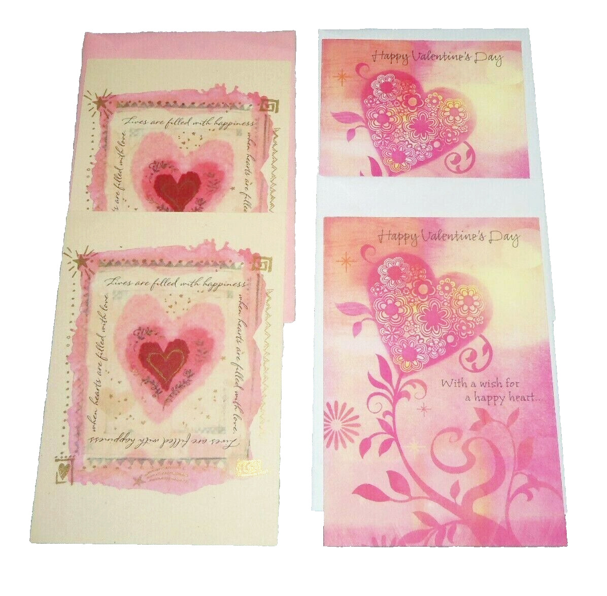 4 Pc Hallmark Valentine\'s Day Greeting Cards for Anyone Red Pink Hearts Unused