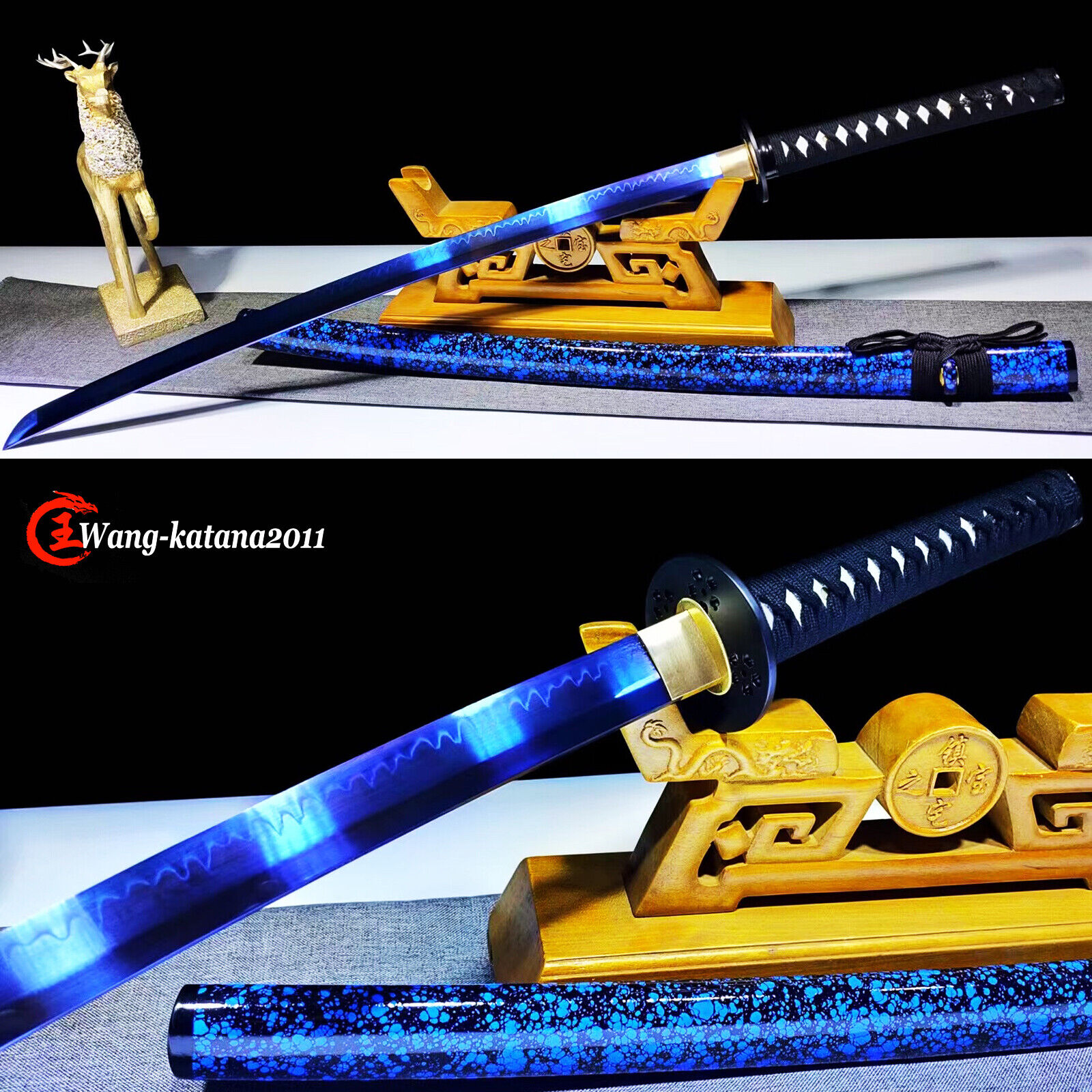 Blue Clay Tempered T10 Steel Katana Japanese Samurai Sharp Sword Real Hamon New