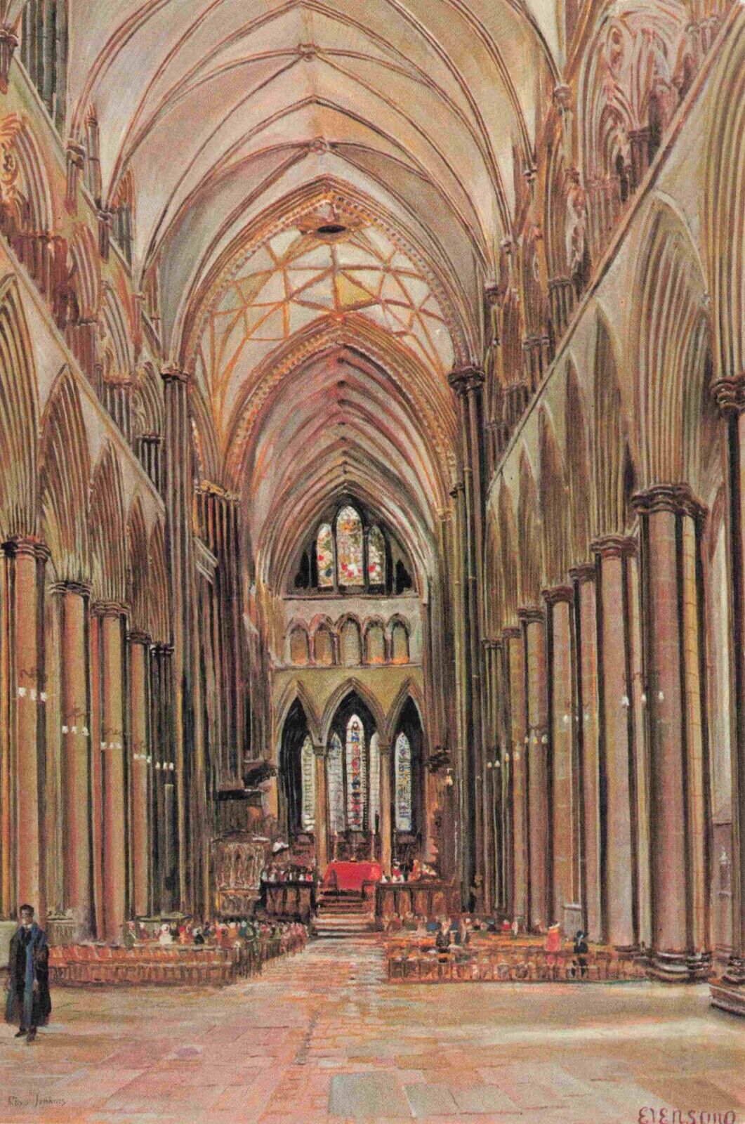 Evensong At Salisbury Cathedral Postcard Vtg #40
