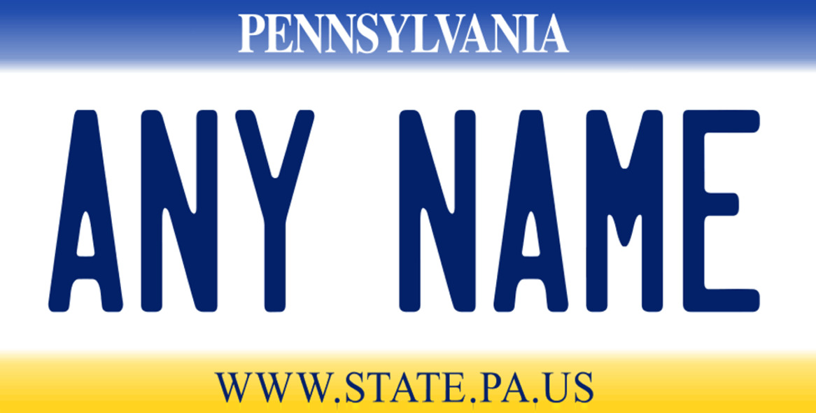 Pennsylvania License Plate Aluminum Custom Personalized