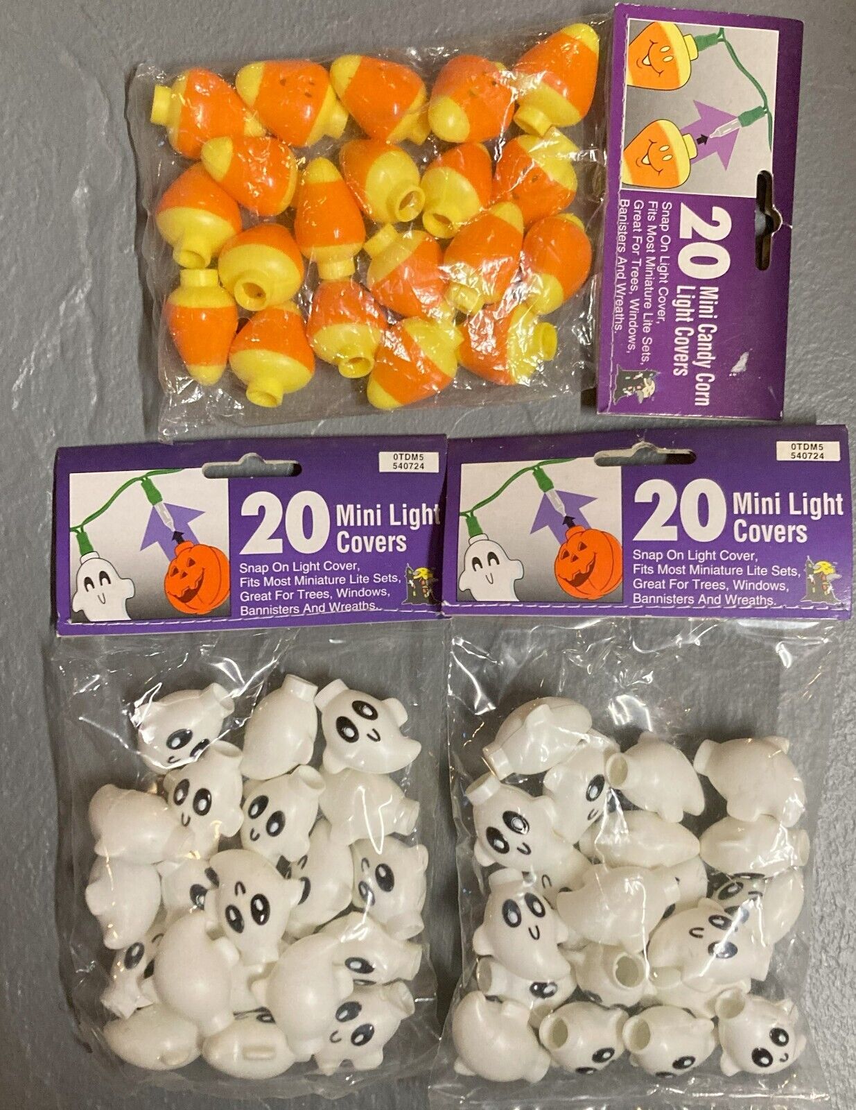 Vintage Halloween Mini Light Covers 60 Snap On Candy Corn & Ghosts-3 PACKS