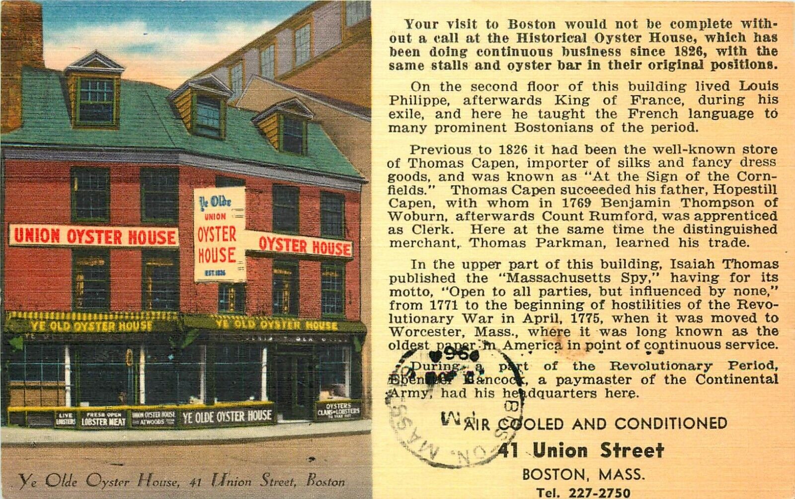 Union Oyster House Boston Massachusetts MA pm 1964  Postcard