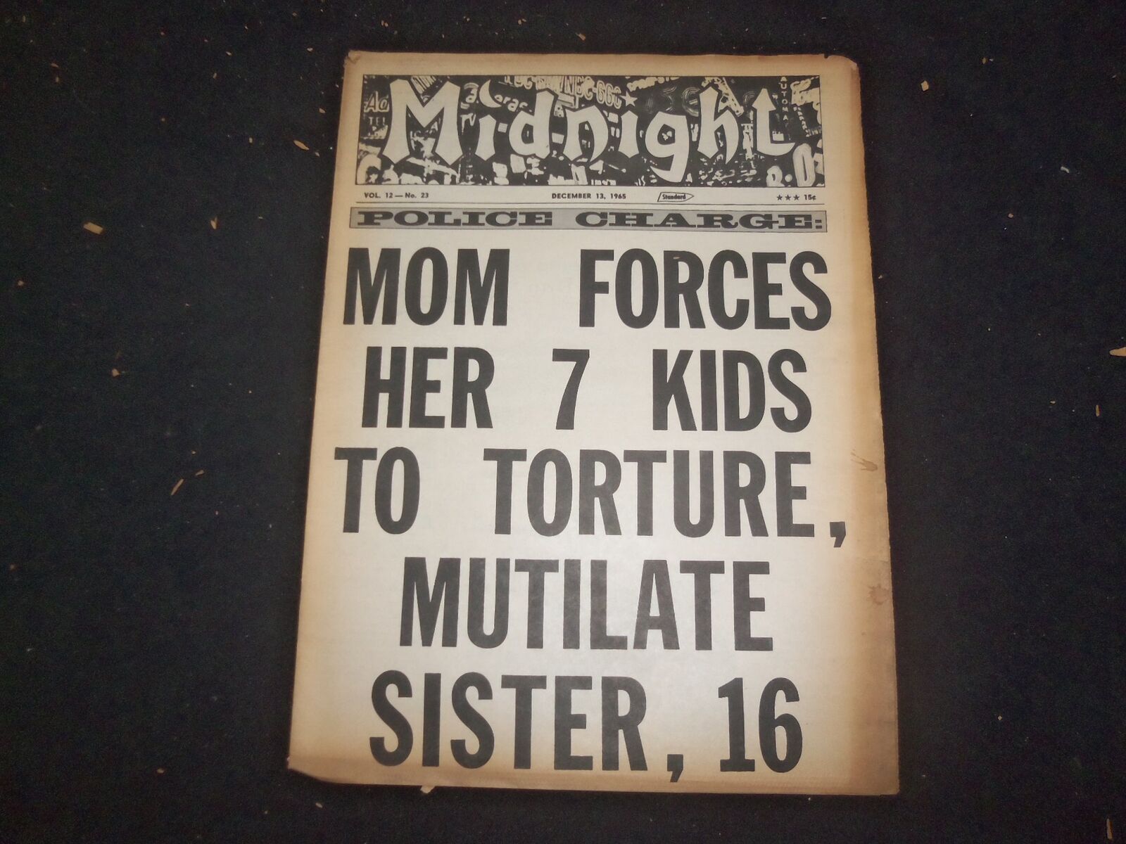 1965 DEC 13 MIDNIGHT NEWSPAPER - MOM FORCES KIDS TO TORTURE, MUTILATE - NP 7357