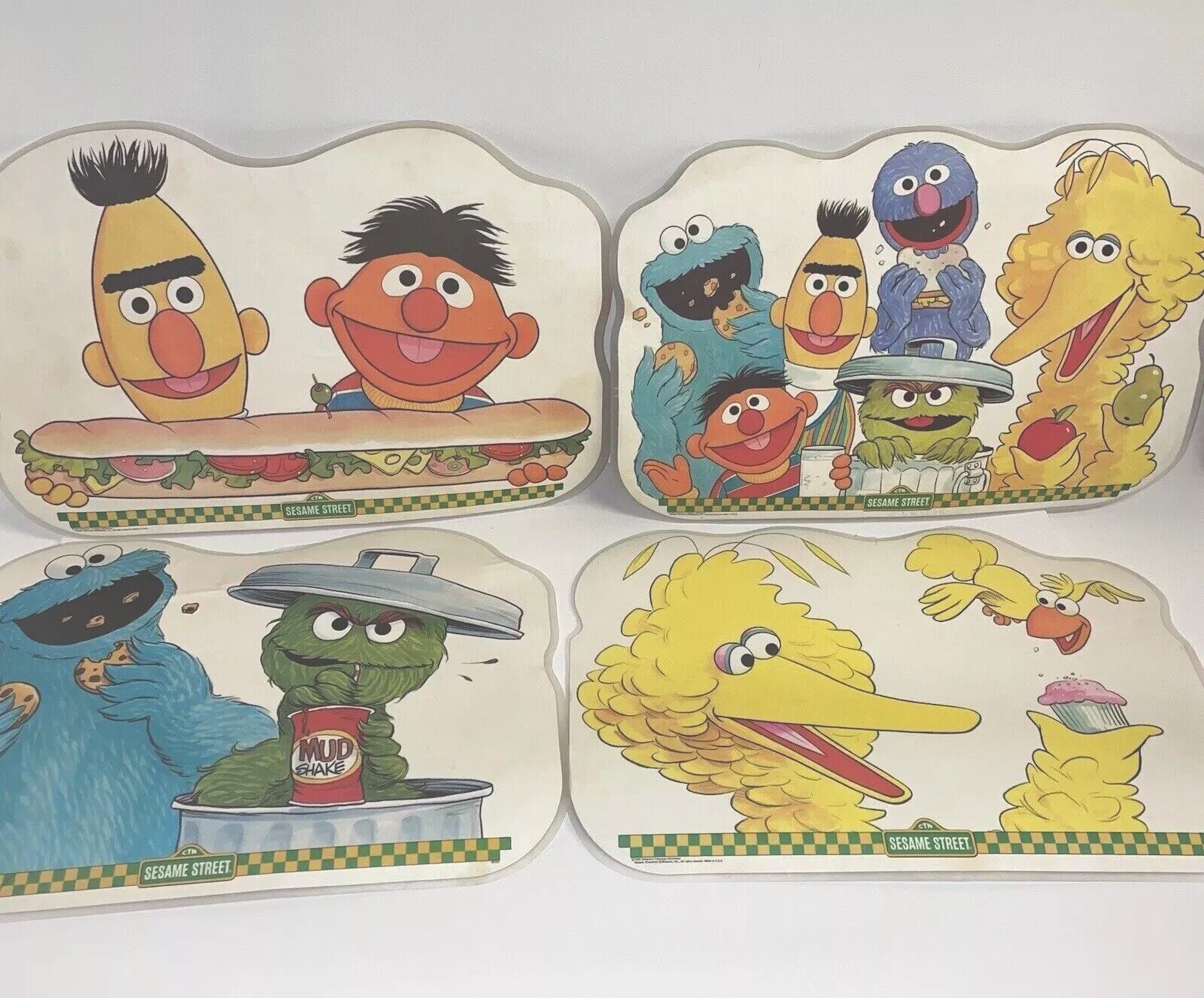 4 Vintage Placemat Sesame Street Character Double Sided Laminated Activity Mat