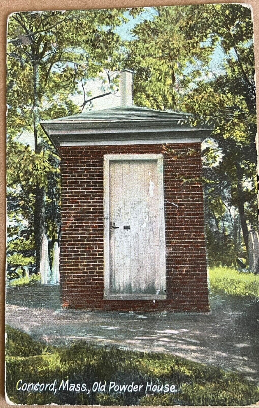 Concord MA Outhouse Old Brick Powder House Massachusetts Vintage Postcard c1910