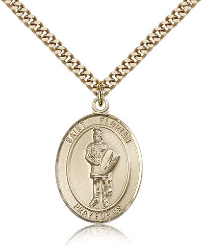 Saint Florian Medal For Men - Gold Filled Necklace On 24 Chain - 30 Day Mone...