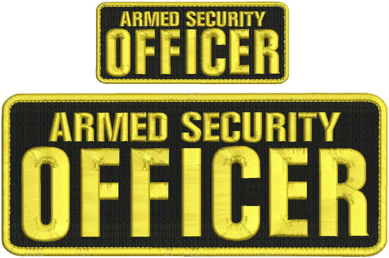 Armed Security Officer embroidery patch 4X10 and 2x5 hook yellow