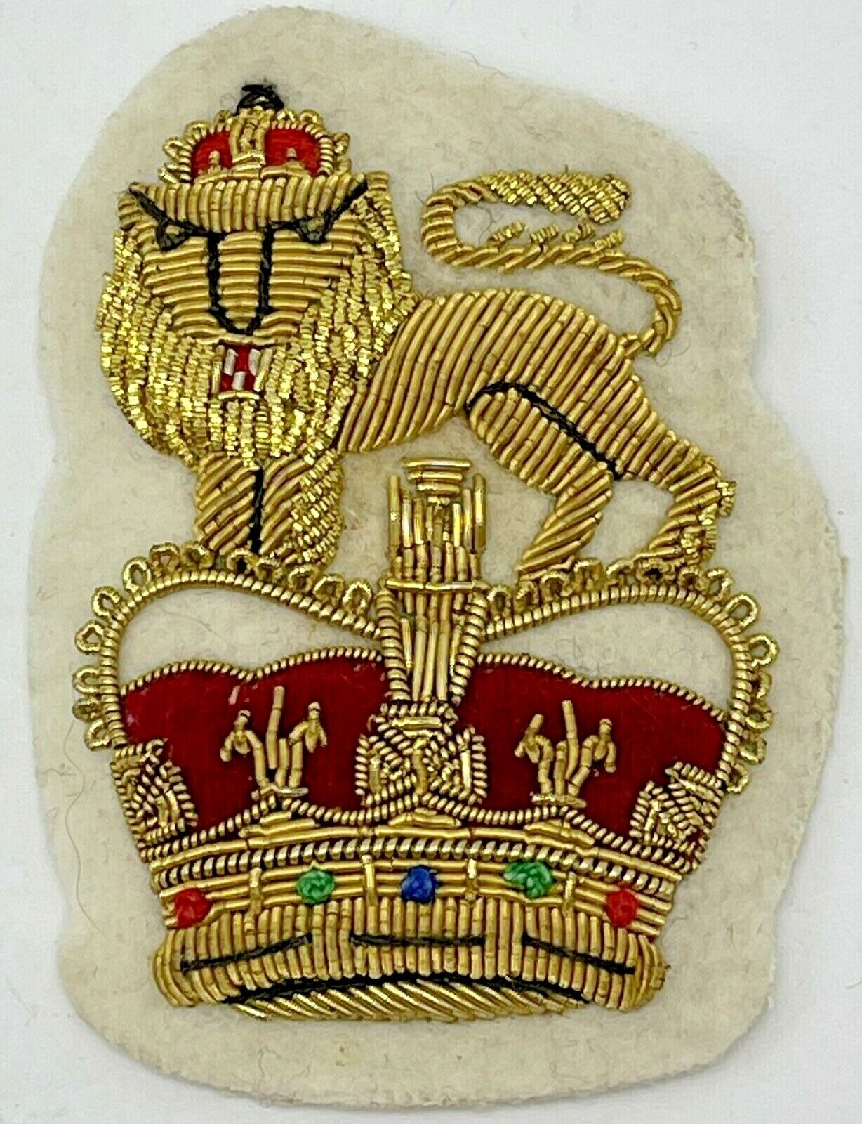 Vintage British Canadian Officer Bullion Patch Badge Beret Lion Crown