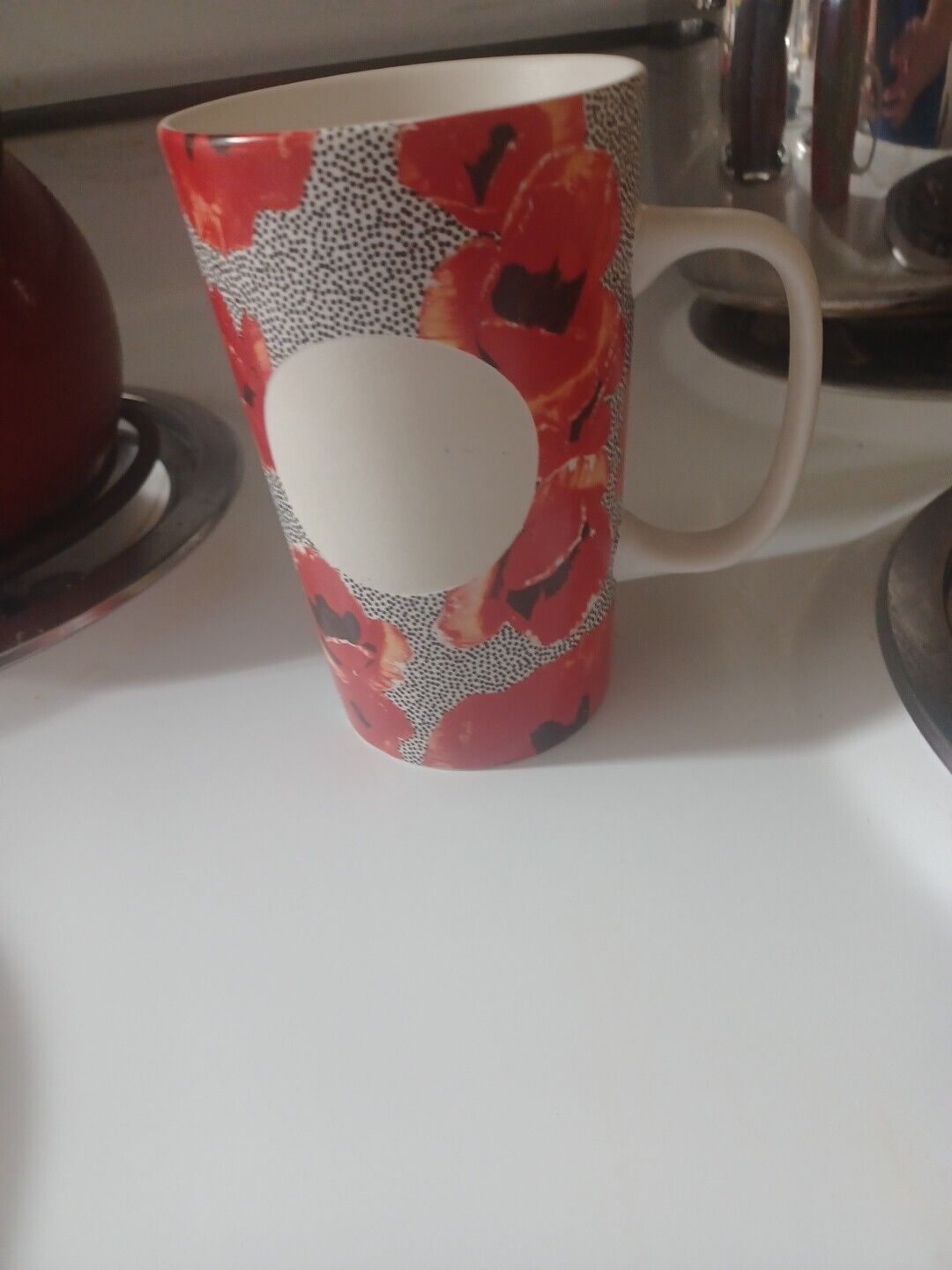 Starbucks Dot Coffee Mug Red Poppies 2015 Ceramic 16oz 