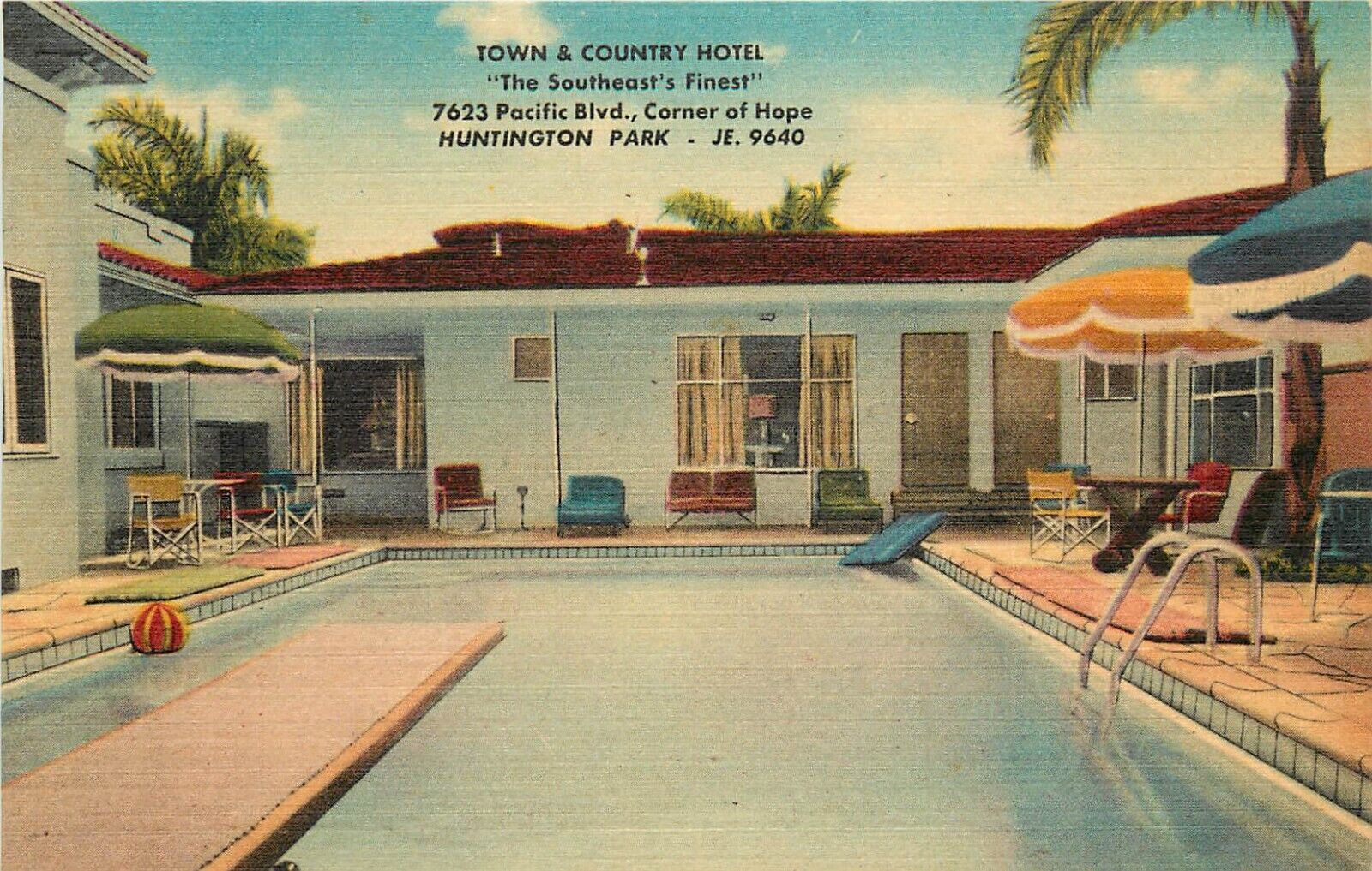 Linen Roadside Postcard Town & Country Motel Huntington Park CA