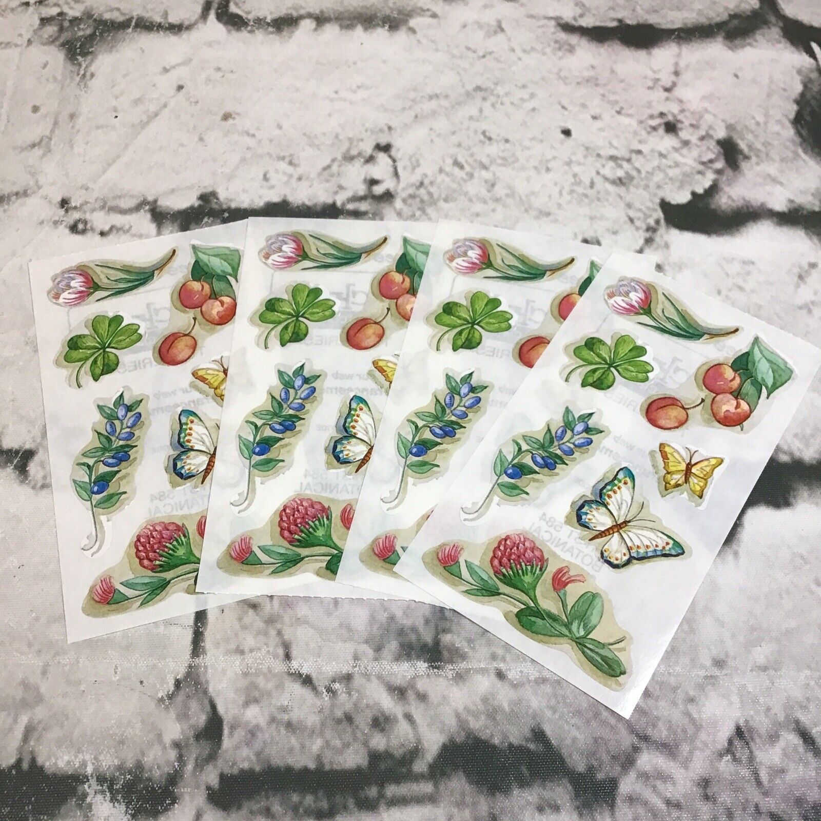 Vintage Garden Themed Scrapbooking Stickers Lot Of 4 Matching Sheets Butterflies