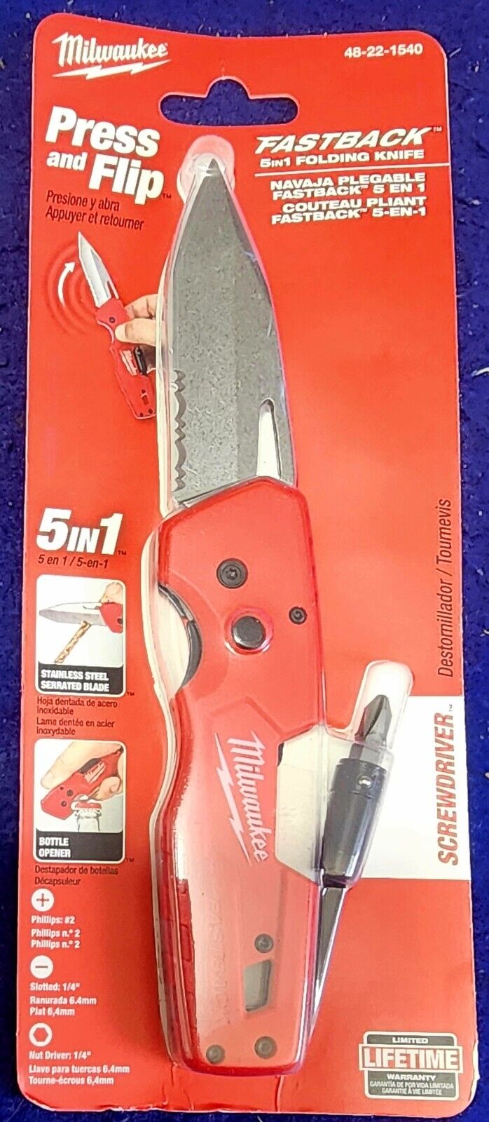 Milwaukee Tool 48-22-1540 Fastback 5 In 1 Folding Knife