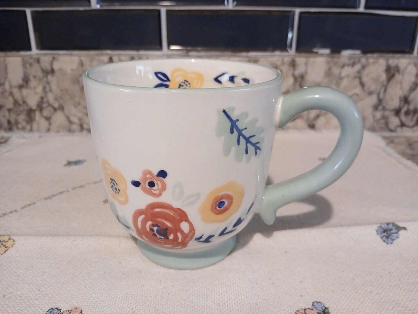 Potters Studio Coffee / Tea Mug Hand-painted Flowers Ceramic 12 Oz