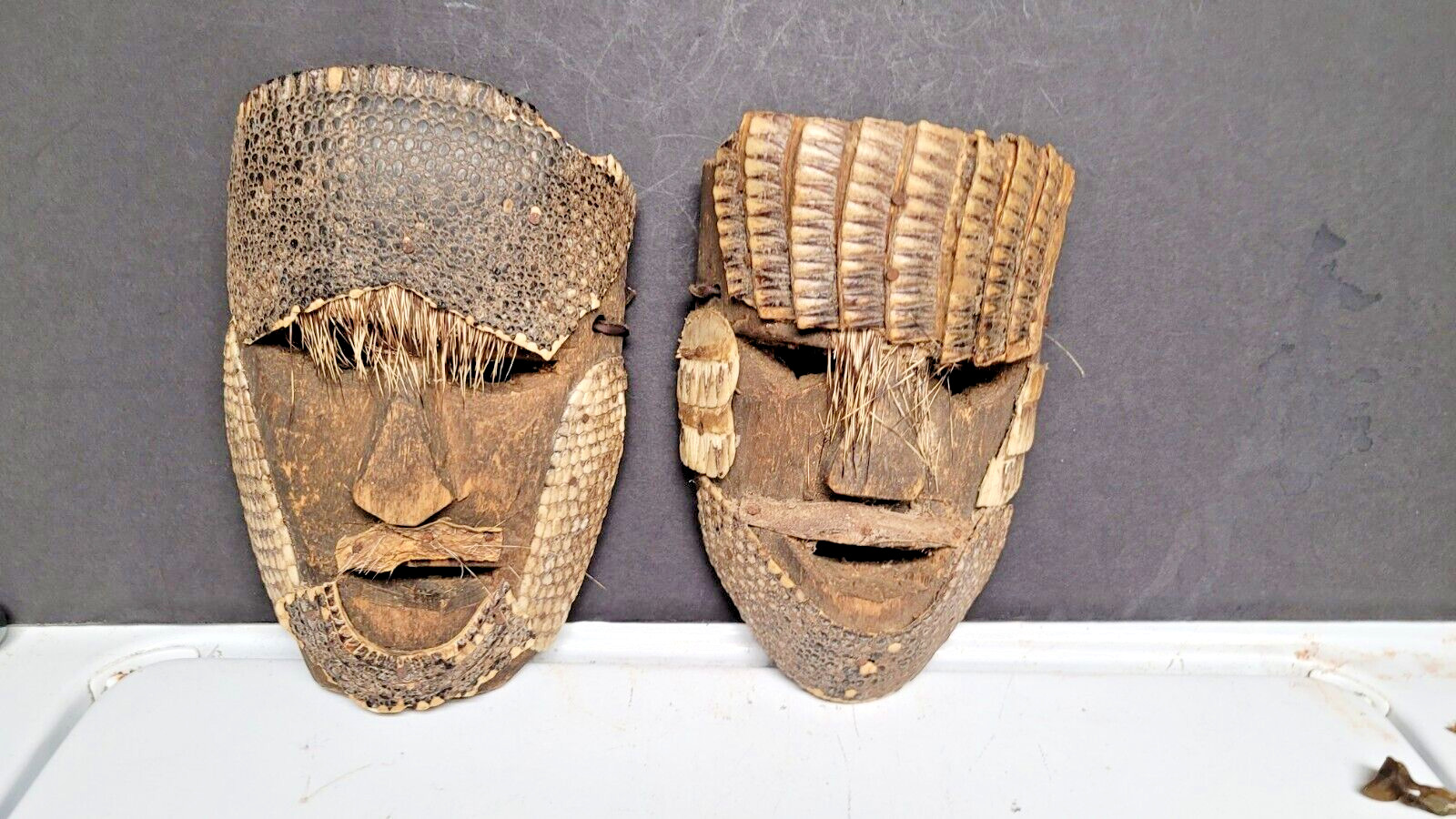 2- mask Hand Carved Décor carved wooden Hanging. 9\'\' x 6\'\' each