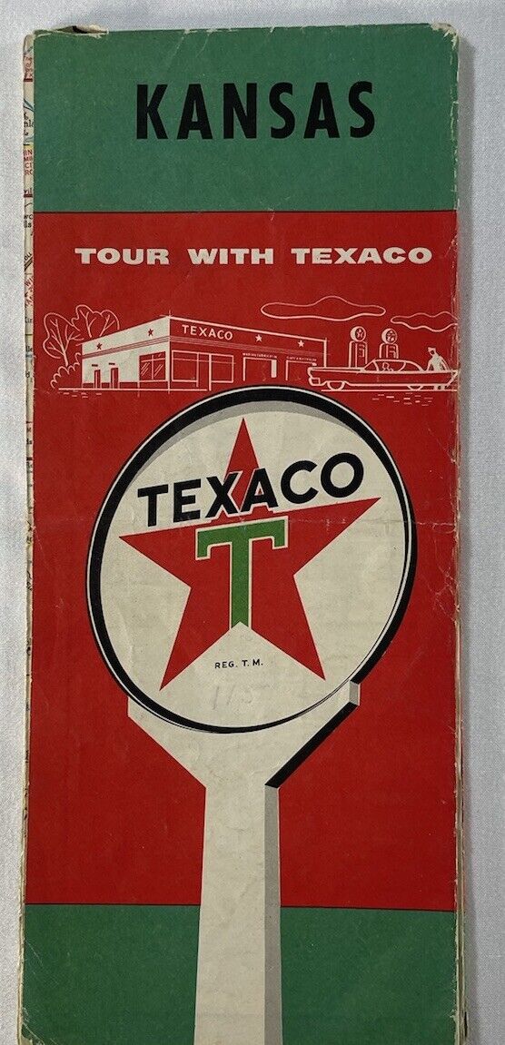 Vintage 1957 Texaco Kansas State Highway Gas Station Travel Map