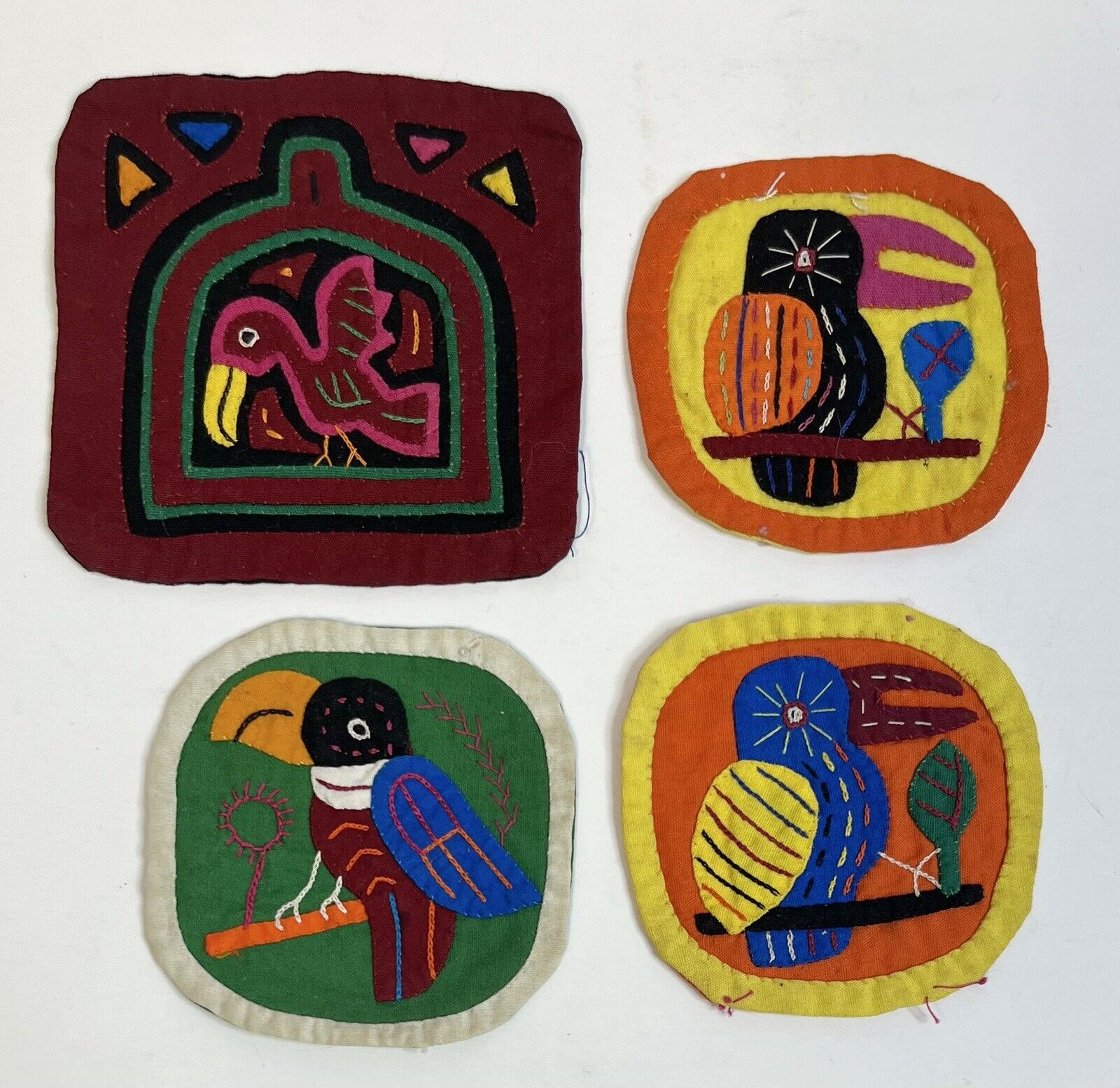 Vintage Kuna Tribe Mola Panama Handmade Embroidery Patches Art Birds