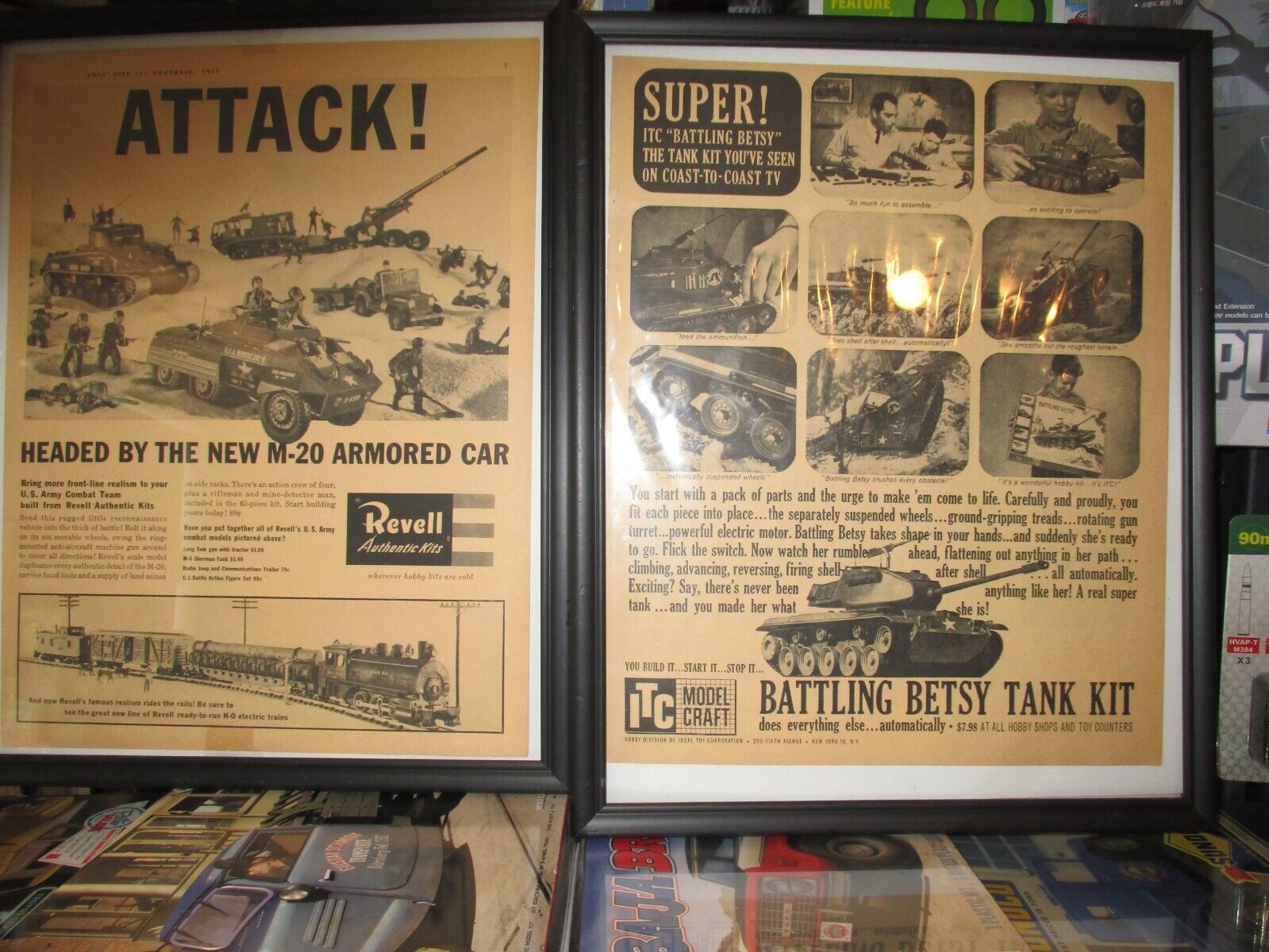 (2) VINTAGE 1950\'S Print Ads-ITC Model Craft Battling Betsy Tank &Revell Attack
