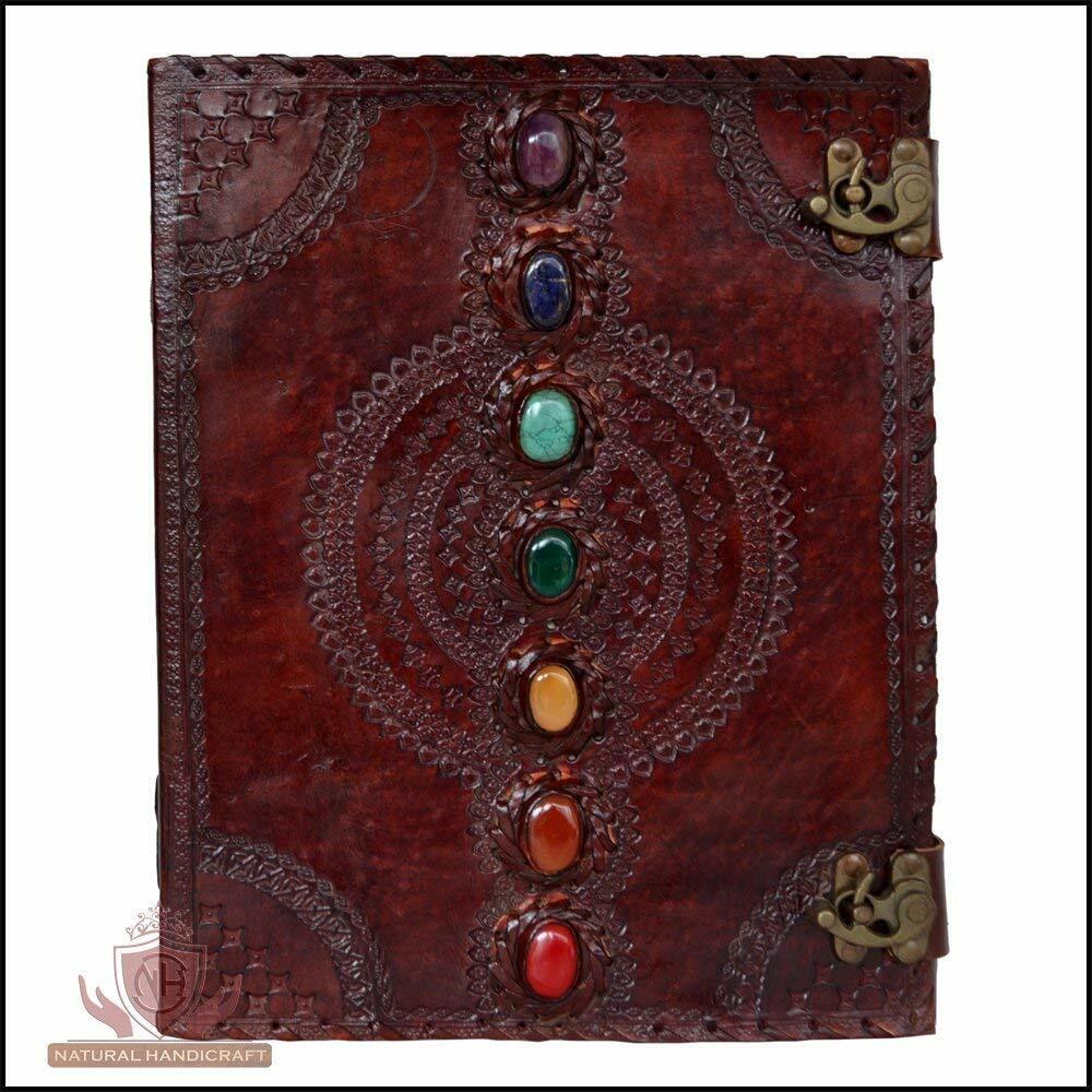 Large 7 Stone Handmade Leather Notebook Journal Writing Diary 