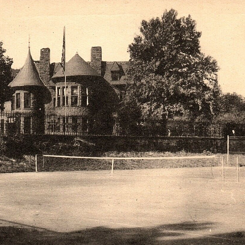 c.1940 Iviswold Castle Tennis Courts Fairleigh Dickinson Rutherford NJ Postcard