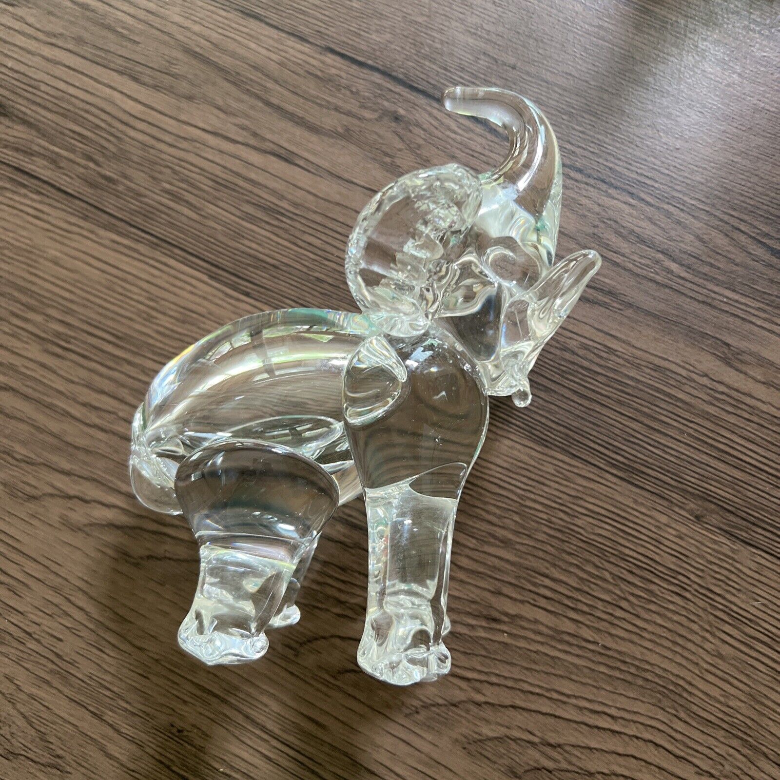 Vintage Clear Art Glass Elephant Figurine **Trunk Up
