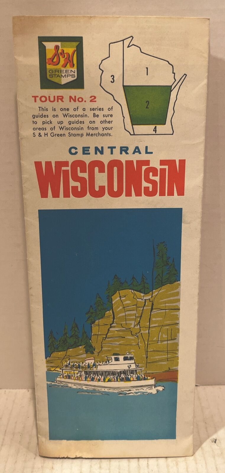 Vintage 1962 S&H Green Stamps Central Wisconsin Tour No. 2 Guide Brochure Map