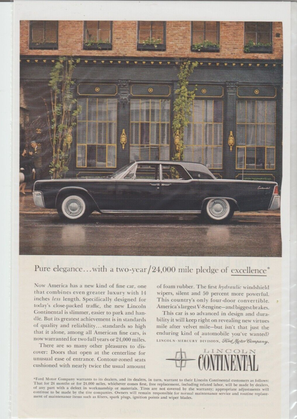 Original 1961 Lincoln Continental Magazine Ad - Pure Elegance